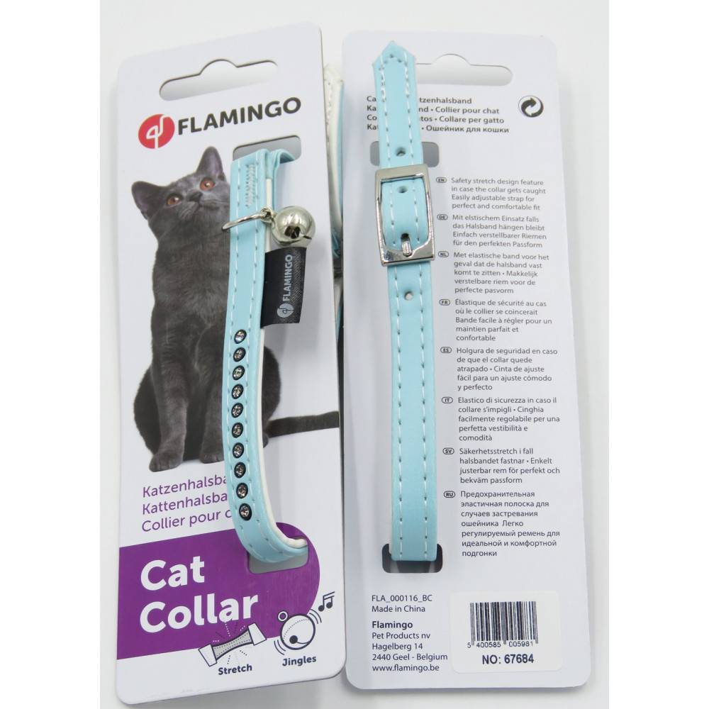 Collier 30 cm x 11 mm bleu clair avec strass et clochette pour chat - Imagen 2