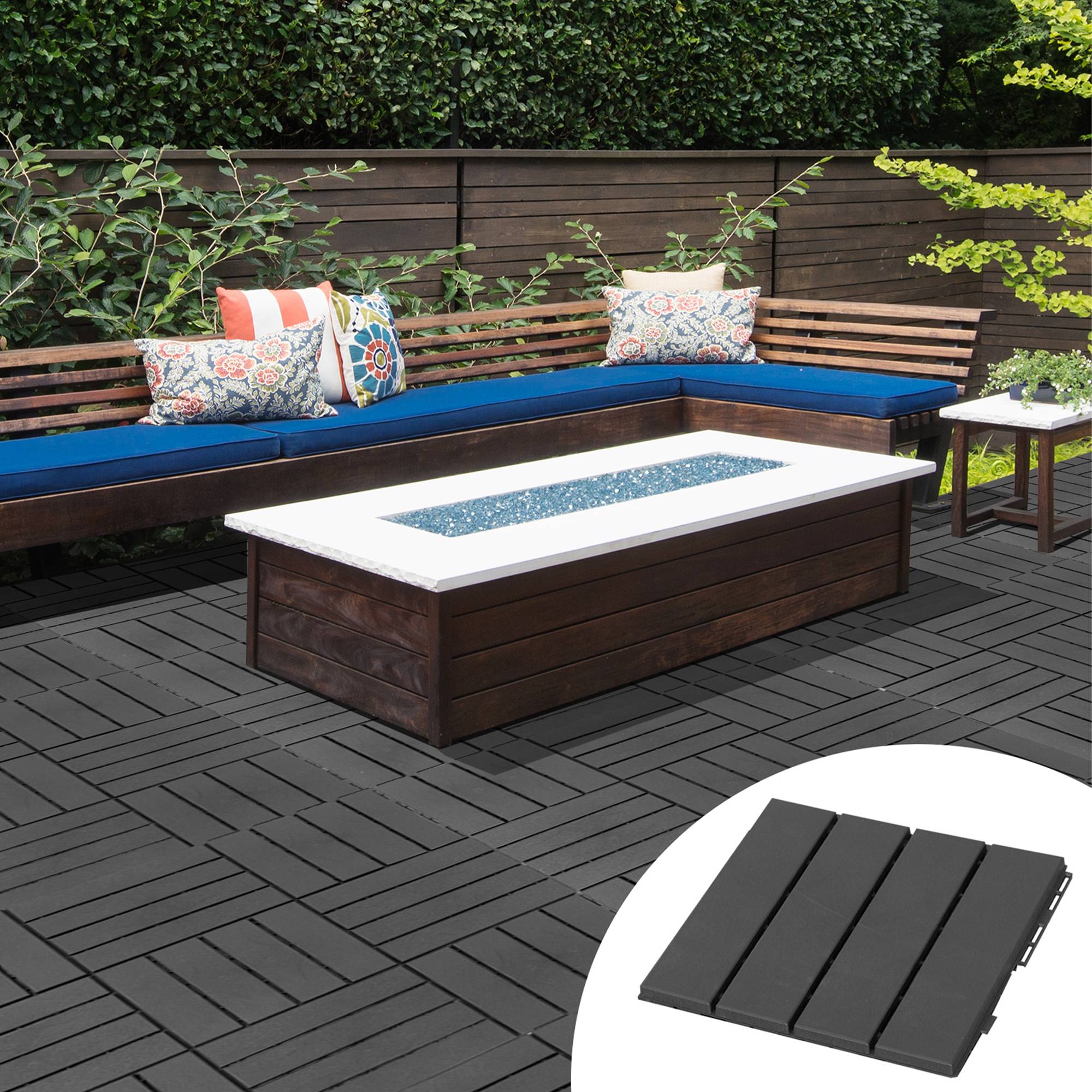 Dalles de terrasse plastique balcon jardin clipsables effet bois 30x30cm noir lot de 9 - ComfortXL Outdoor Living - Image 1