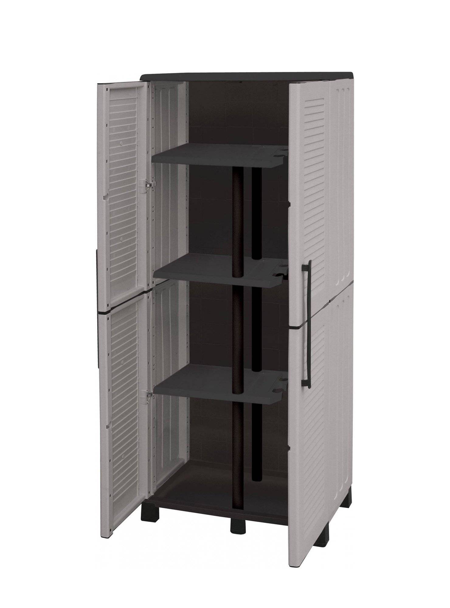 Dmora - Armoire d'extérieur Dbettell, Armoire à balais, Armoire d'extérieur 2 portes, 68x37h169 cm, Gris clair et noir, Finition rayée - Dmora - Imagen 5