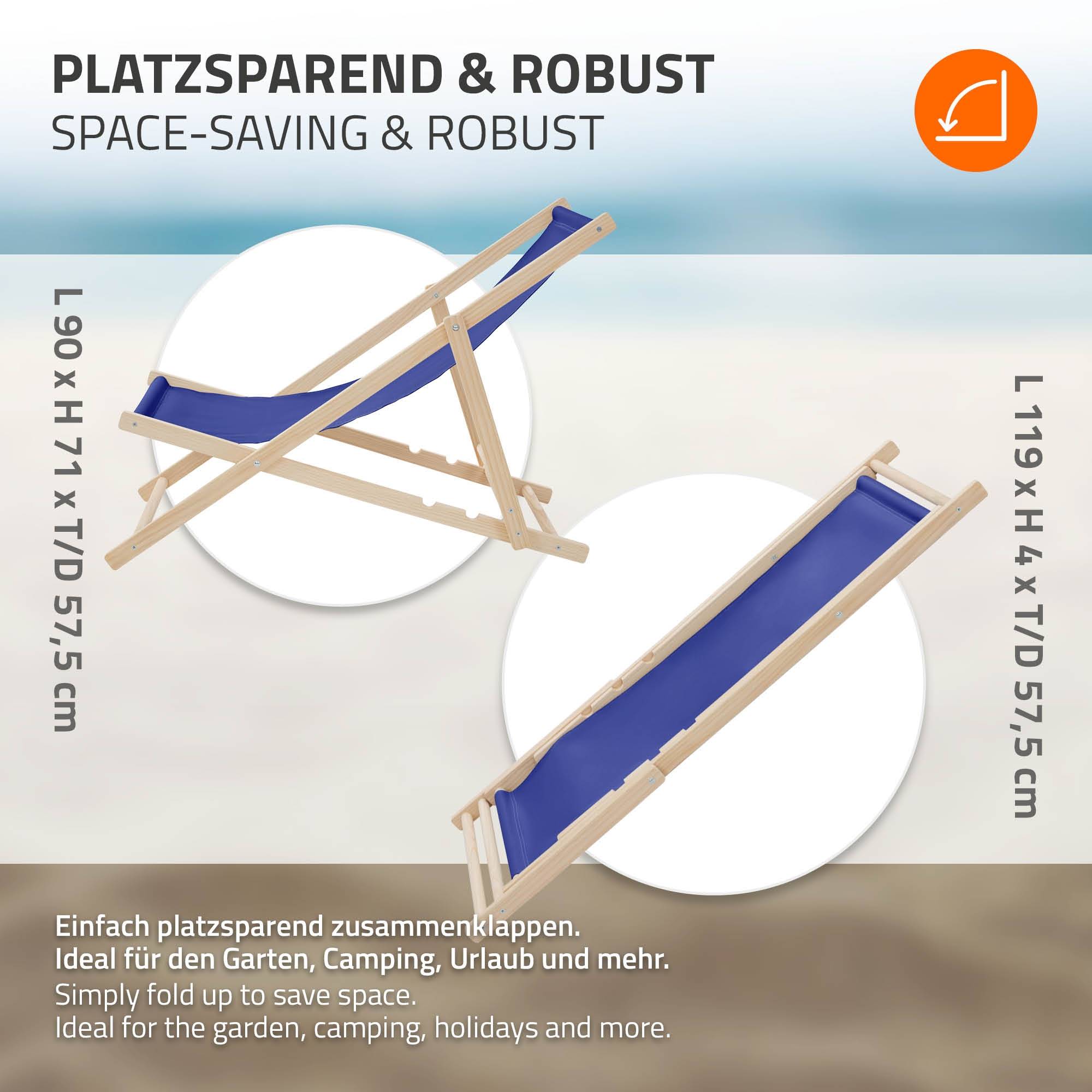 Ecd-Germany - Chaise longue de jardin pliable bleue en bois chilienne 3 positions de couchage  jusqu'à 120 kg usage intérieur et extérieur balcon terrasse patio - Imagen 6