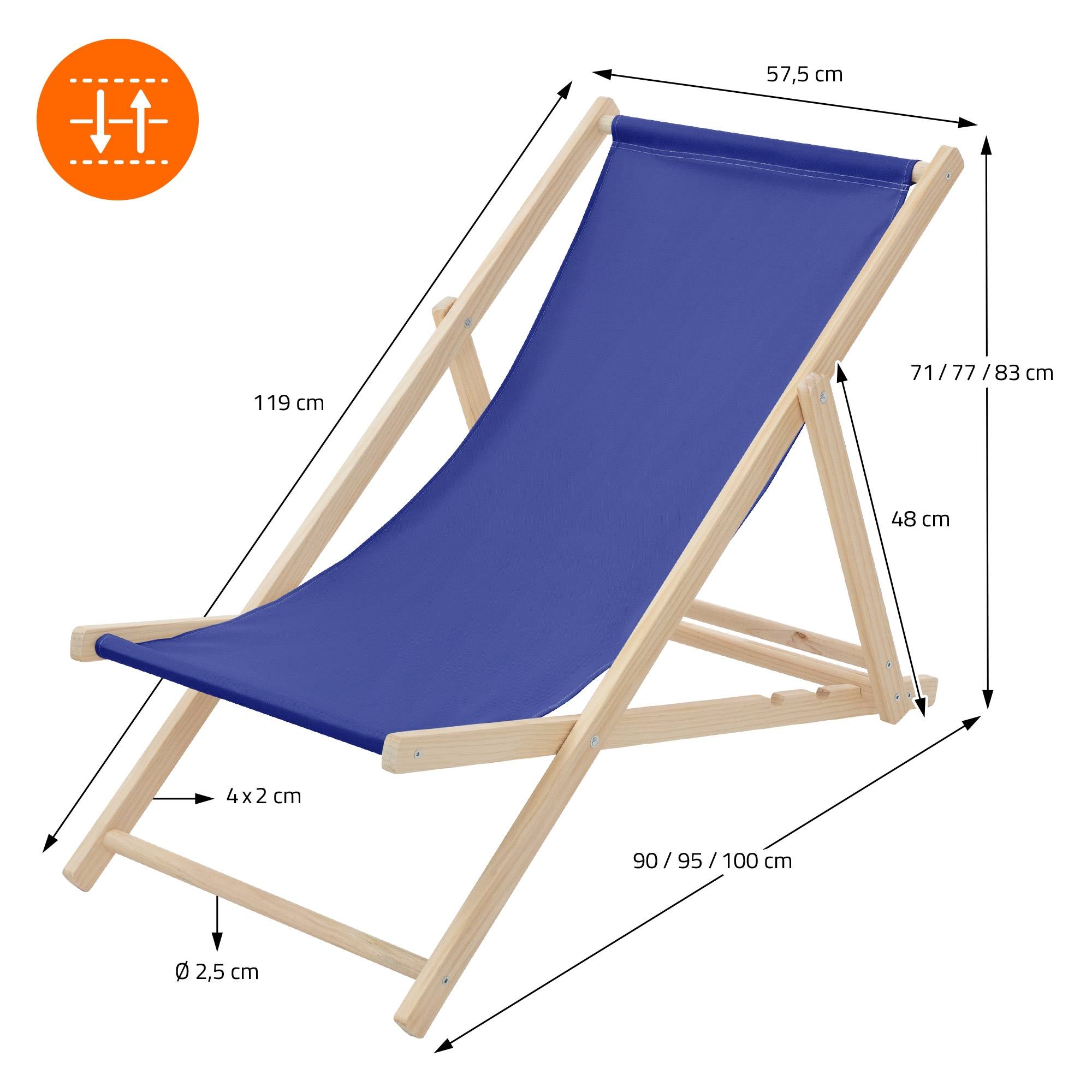 Ecd-Germany - Chaise longue de jardin pliable bleue en bois chilienne 3 positions de couchage  jusqu'à 120 kg usage intérieur et extérieur balcon terrasse patio - Imagen 9