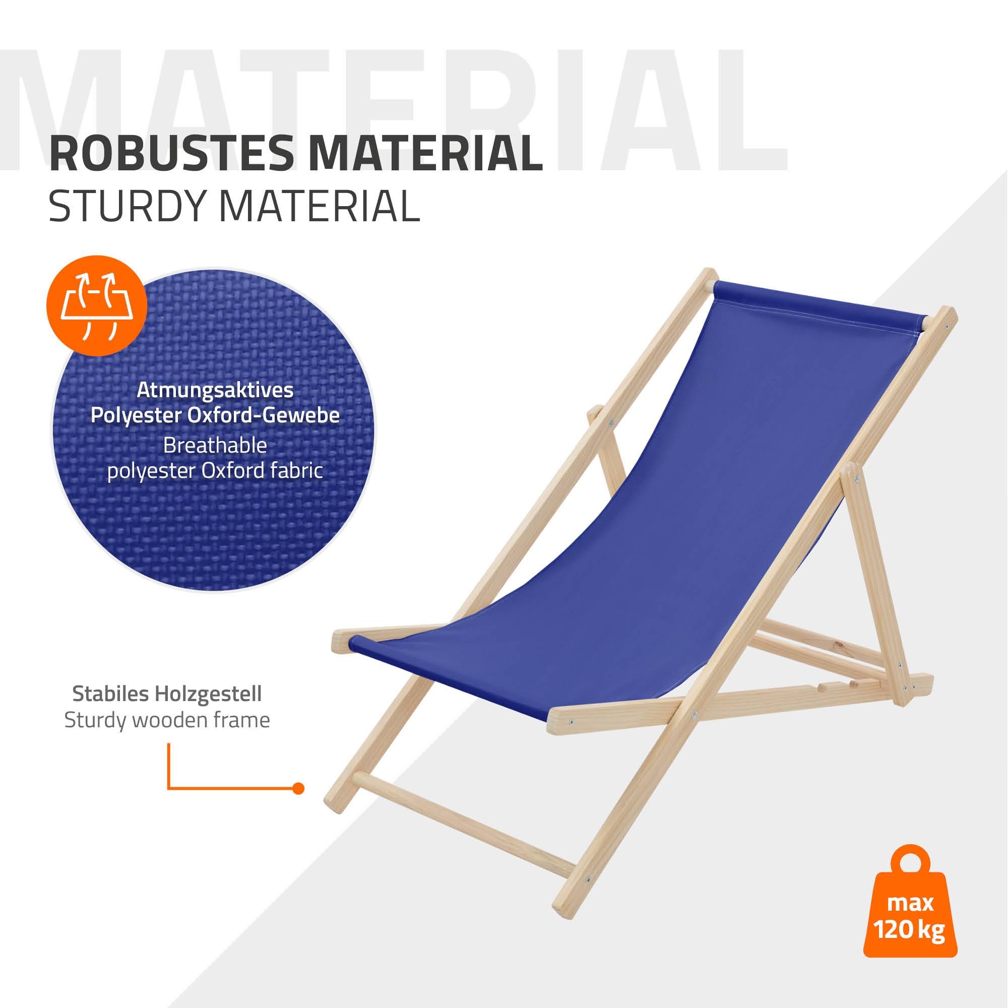 Ecd-Germany - Chaise longue de jardin pliable bleue en bois chilienne 3 positions de couchage  jusqu'à 120 kg usage intérieur et extérieur balcon terrasse patio - Imagen 8