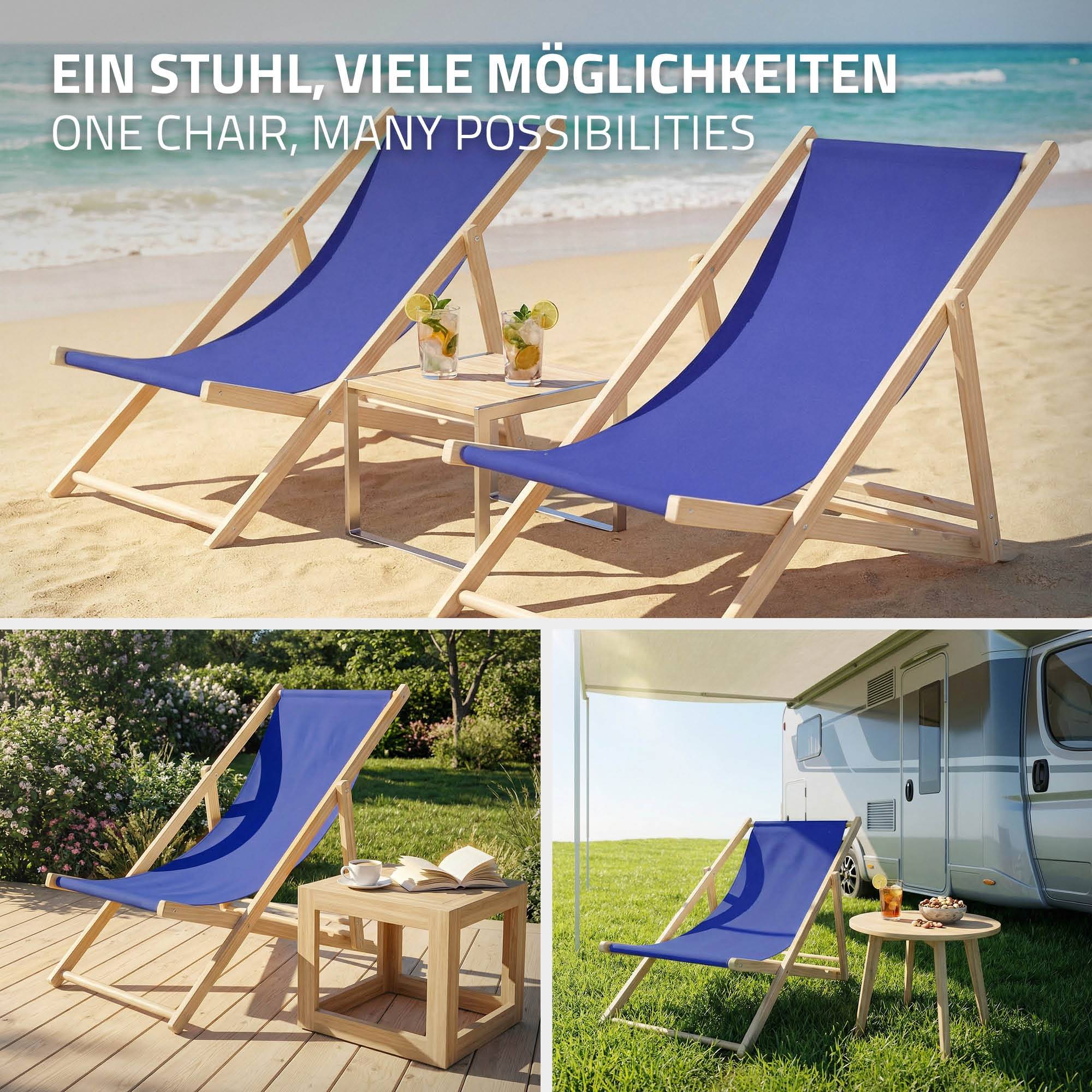 Ecd-Germany - Chaise longue de jardin pliable bleue en bois chilienne 3 positions de couchage  jusqu'à 120 kg usage intérieur et extérieur balcon terrasse patio - Imagen 7