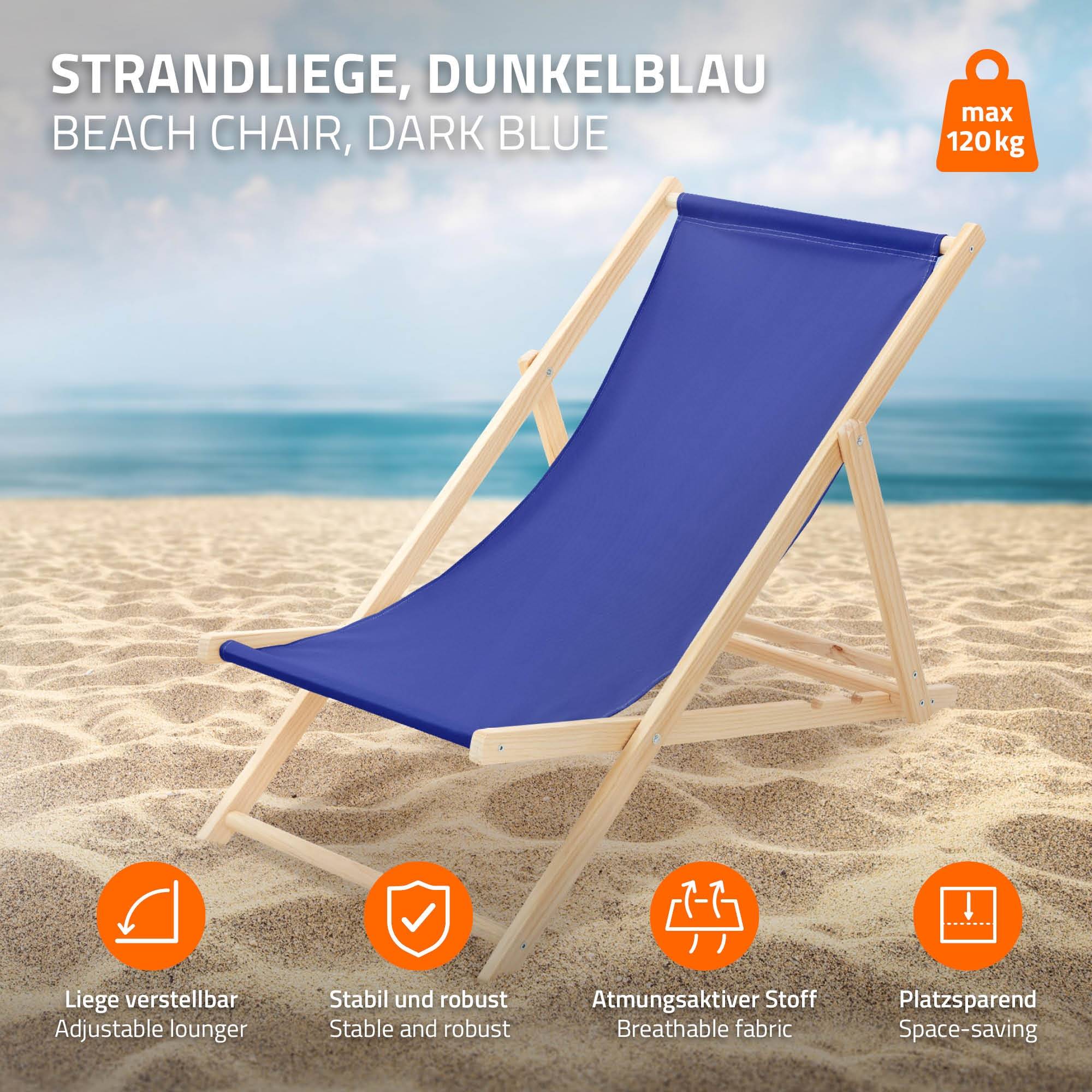 Ecd-Germany - Chaise longue de jardin pliable bleue en bois chilienne 3 positions de couchage  jusqu'à 120 kg usage intérieur et extérieur balcon terrasse patio - Imagen 3