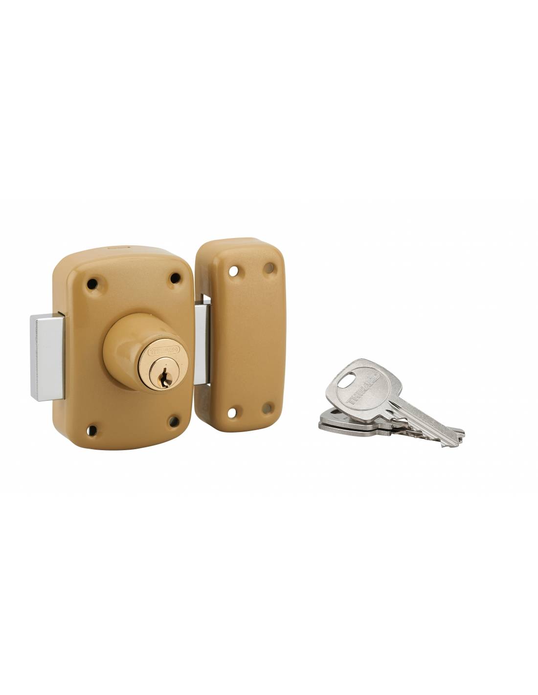 Verrou double entrée Corvette pour porte d'entrée, cylindre 40mm, acier, 3 clés, époxy bronze - THIRARD - Image 1