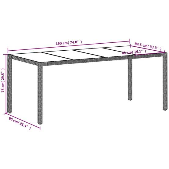 Grande Table de Jardin 190cm 8 Personnes Gris Clair, Polyrotin Tressé et Plateau Verre – ComfortXL Outdoor Living - Image 6
