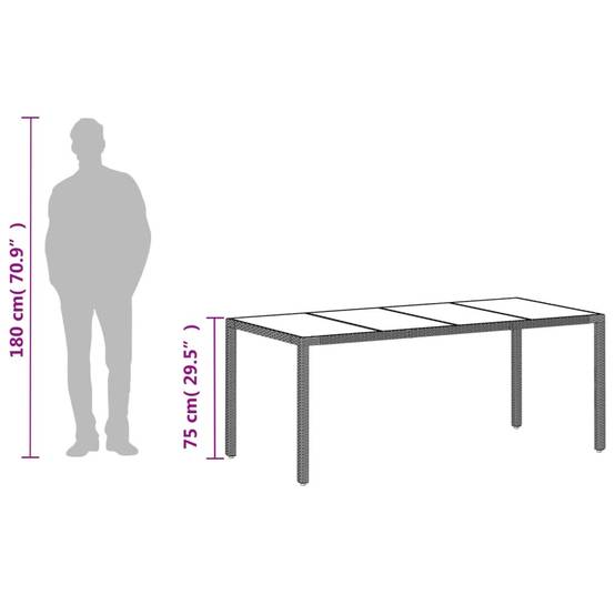 Grande Table de Jardin 190cm 8 Personnes Gris Clair, Polyrotin Tressé et Plateau Verre – ComfortXL Outdoor Living - Image 7