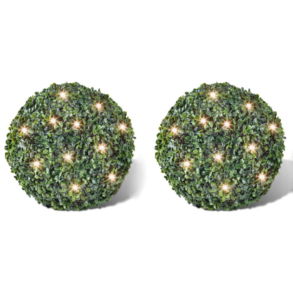 Lot 2 Boules de Buis Artificielles Solaires LED Décoration Jardin 27cm – ComfortXL Outdoor Living - Image 1