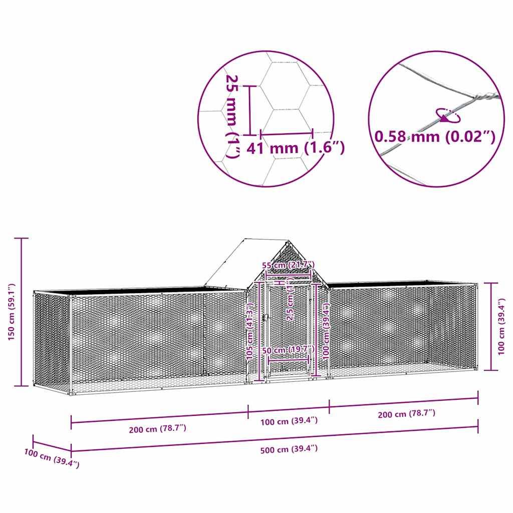 Poulailler acier argent 5 x 1 x 1,5 m - Prolenta premium p3191.0 - Image 9