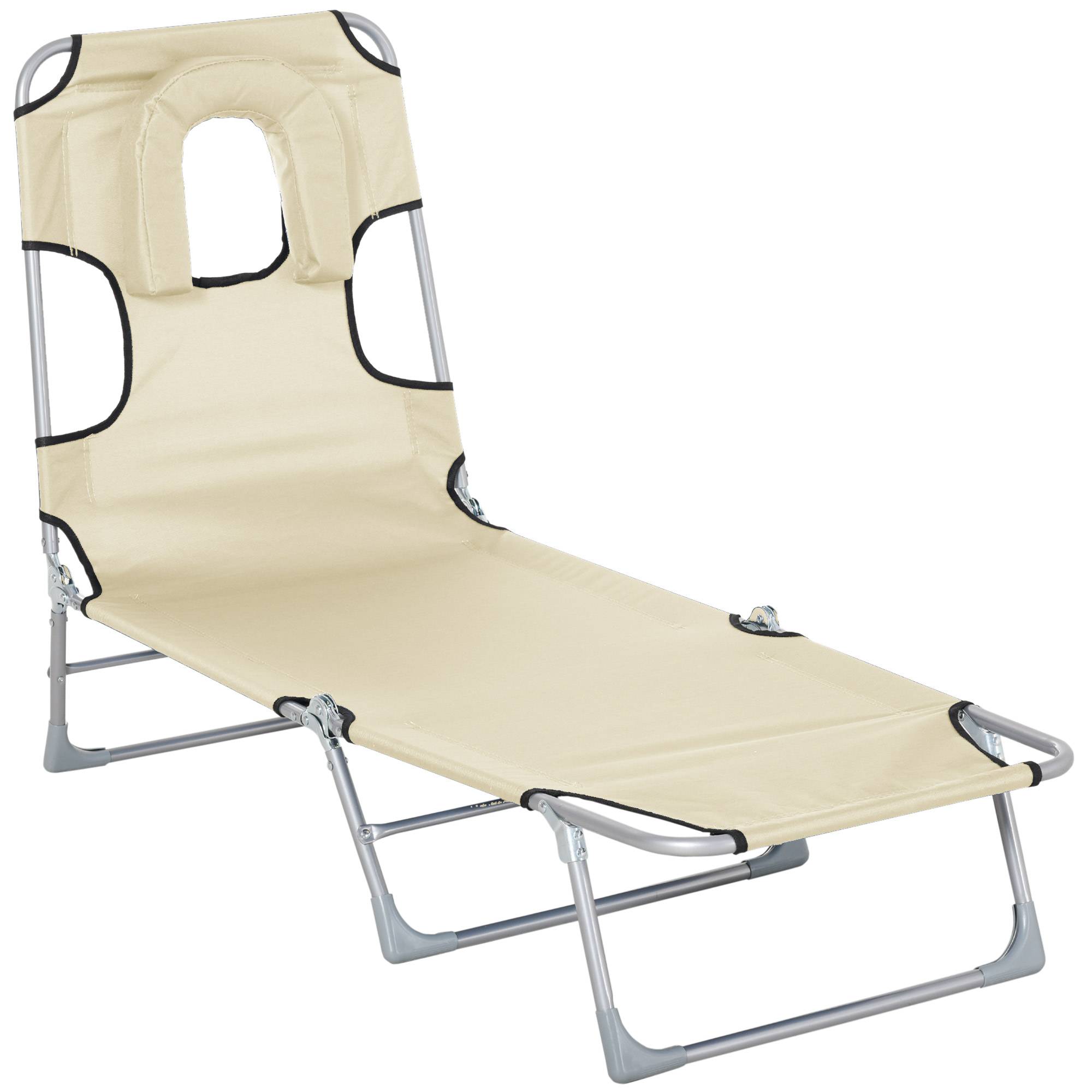 Outsunny - Bain de soleil pliable inclinable 4 positions - espace visage rembourré - acier oxford beige - Outsunny - Imagen 1
