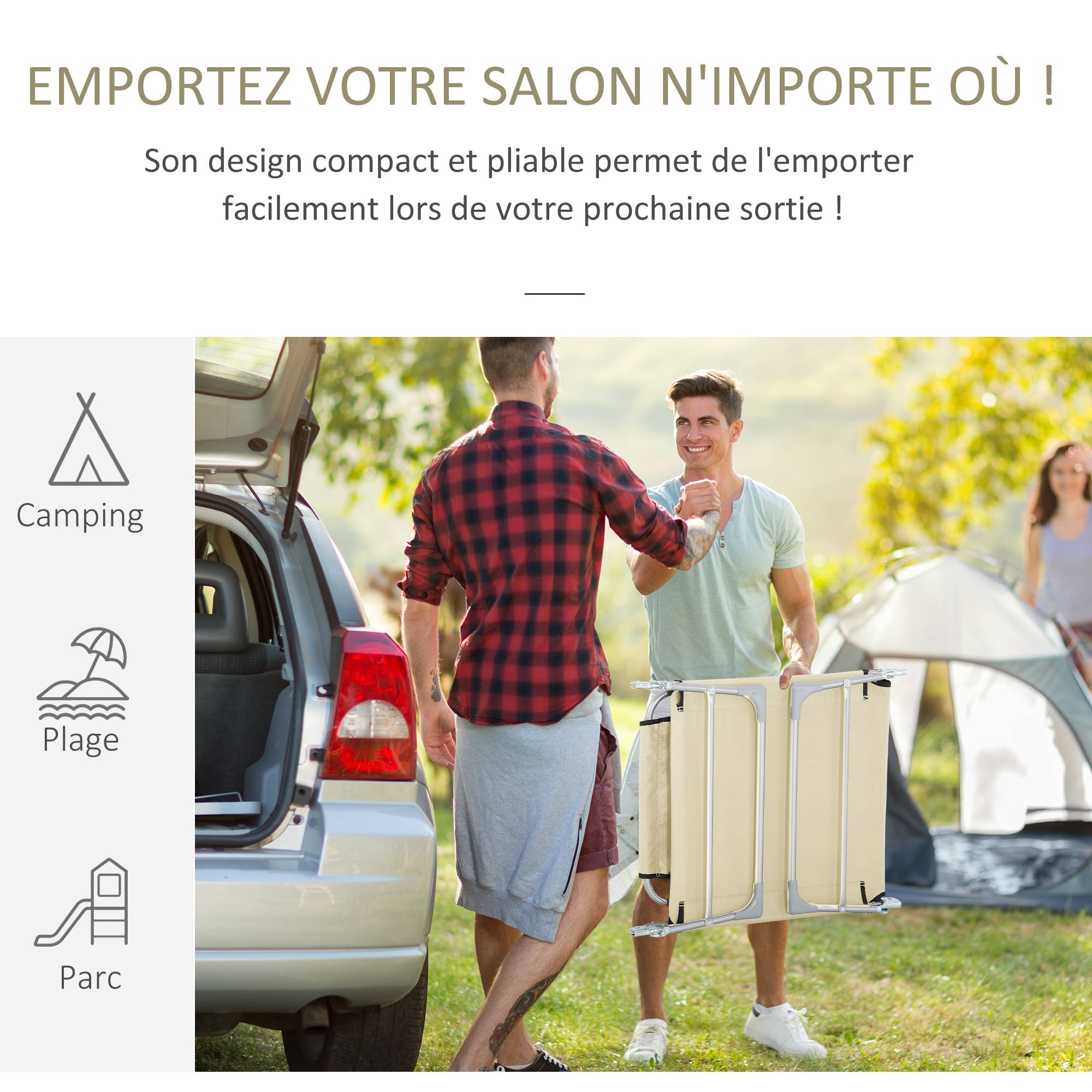 Outsunny - Bain de soleil pliable inclinable 4 positions - espace visage rembourré - acier oxford beige - Outsunny - Imagen 6