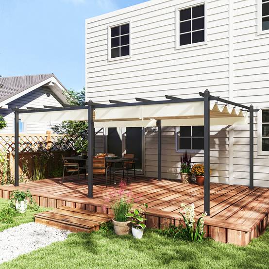 Pergola rétractable aluminium pour terrasse toit ajustable anti-UV beige 3,5x6m - ComfortXL Outdoor Living - Image 3