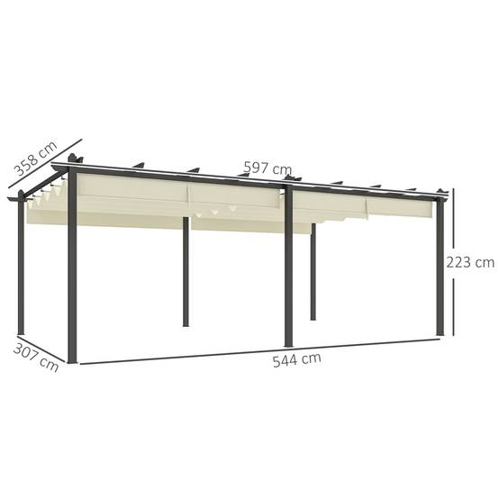 Pergola rétractable aluminium pour terrasse toit ajustable anti-UV beige 3,5x6m - ComfortXL Outdoor Living - Image 5
