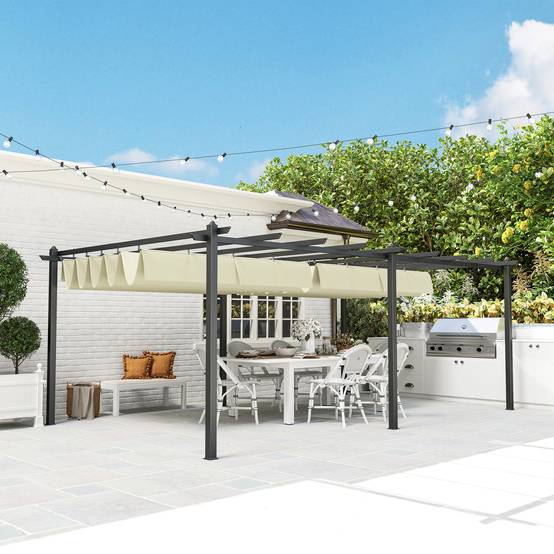 Pergola rétractable aluminium pour terrasse toit ajustable anti-UV beige 3,5x6m - ComfortXL Outdoor Living - Image 4