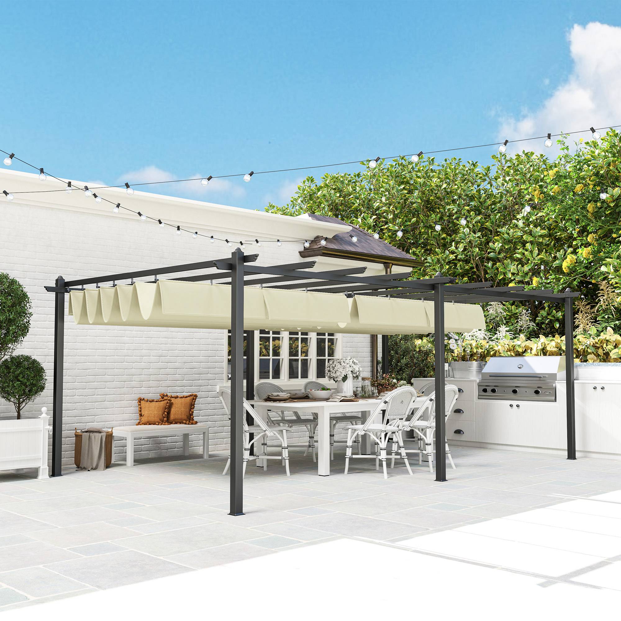 Pergola rétractable aluminium pour terrasse toit ajustable anti-UV beige 3,5x6m - ComfortXL Outdoor Living - Image 4