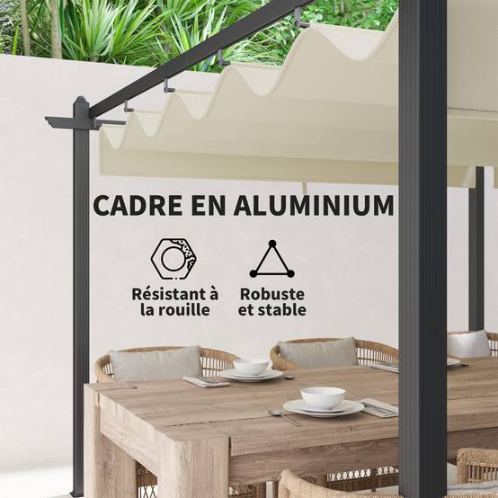 Pergola rétractable aluminium pour terrasse toit ajustable anti-UV beige 3,5x6m - ComfortXL Outdoor Living - Image 7