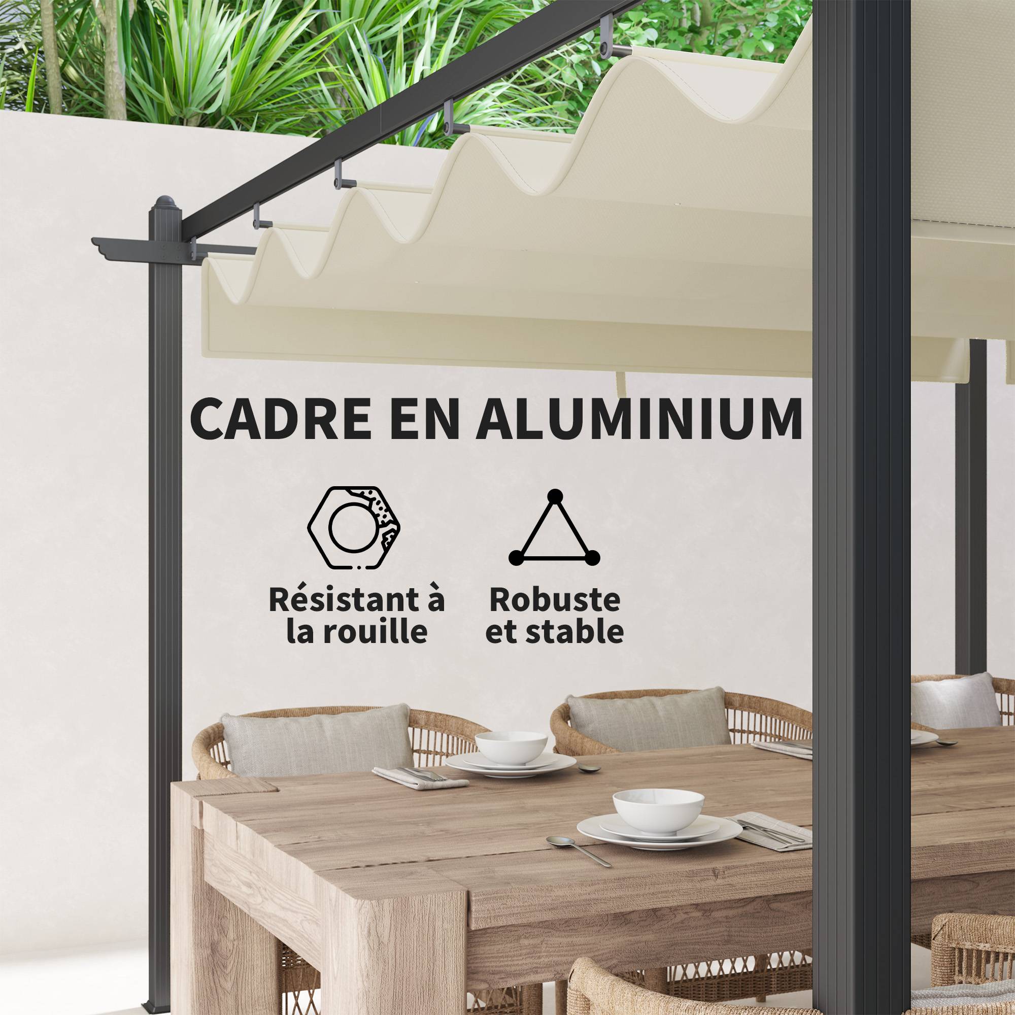 Pergola rétractable aluminium pour terrasse toit ajustable anti-UV beige 3,5x6m - ComfortXL Outdoor Living - Image 7