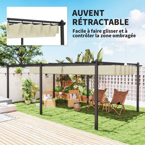 Pergola rétractable aluminium pour terrasse toit ajustable anti-UV beige 3,5x6m - ComfortXL Outdoor Living - Image 6