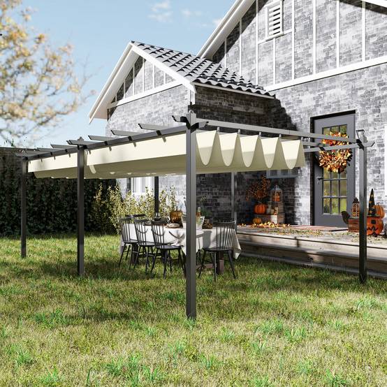 Pergola rétractable aluminium pour terrasse toit ajustable anti-UV beige 3,5x6m - ComfortXL Outdoor Living - Image 9