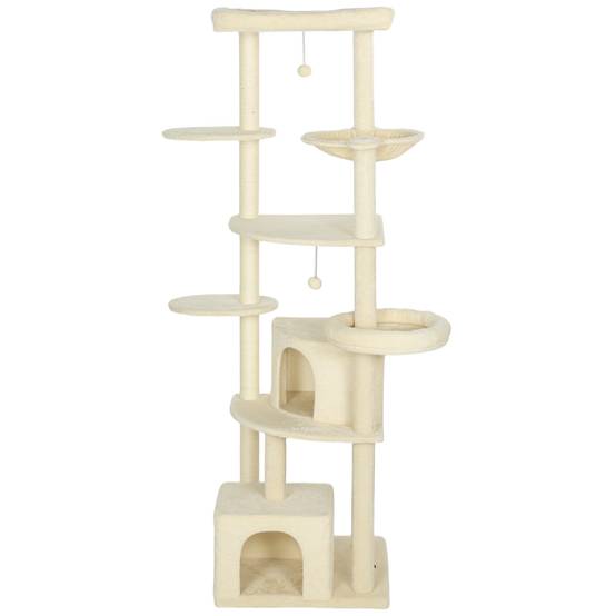 Arbre à chat bois peluche pour multi-chats tour géante avec hamac 200cm beige - ComfortXL Outdoor Living - Image 2