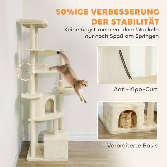 Arbre à chat bois peluche pour multi-chats tour géante avec hamac 200cm beige - ComfortXL Outdoor Living - Image 10
