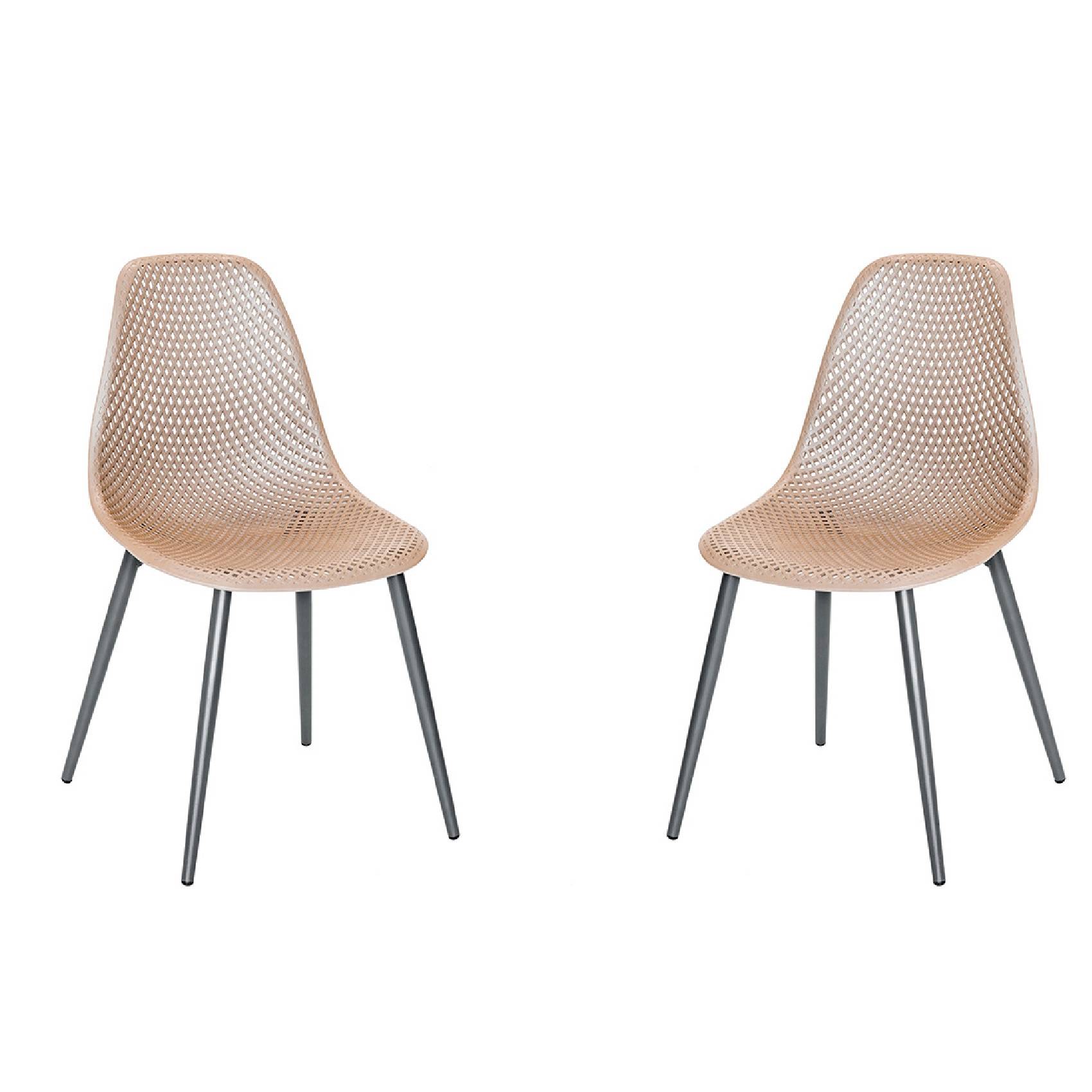 Lot de 2 chaises exterieur en résine tressée - JARDILINE - Aluminium/Résine - Beige - Imagen 1