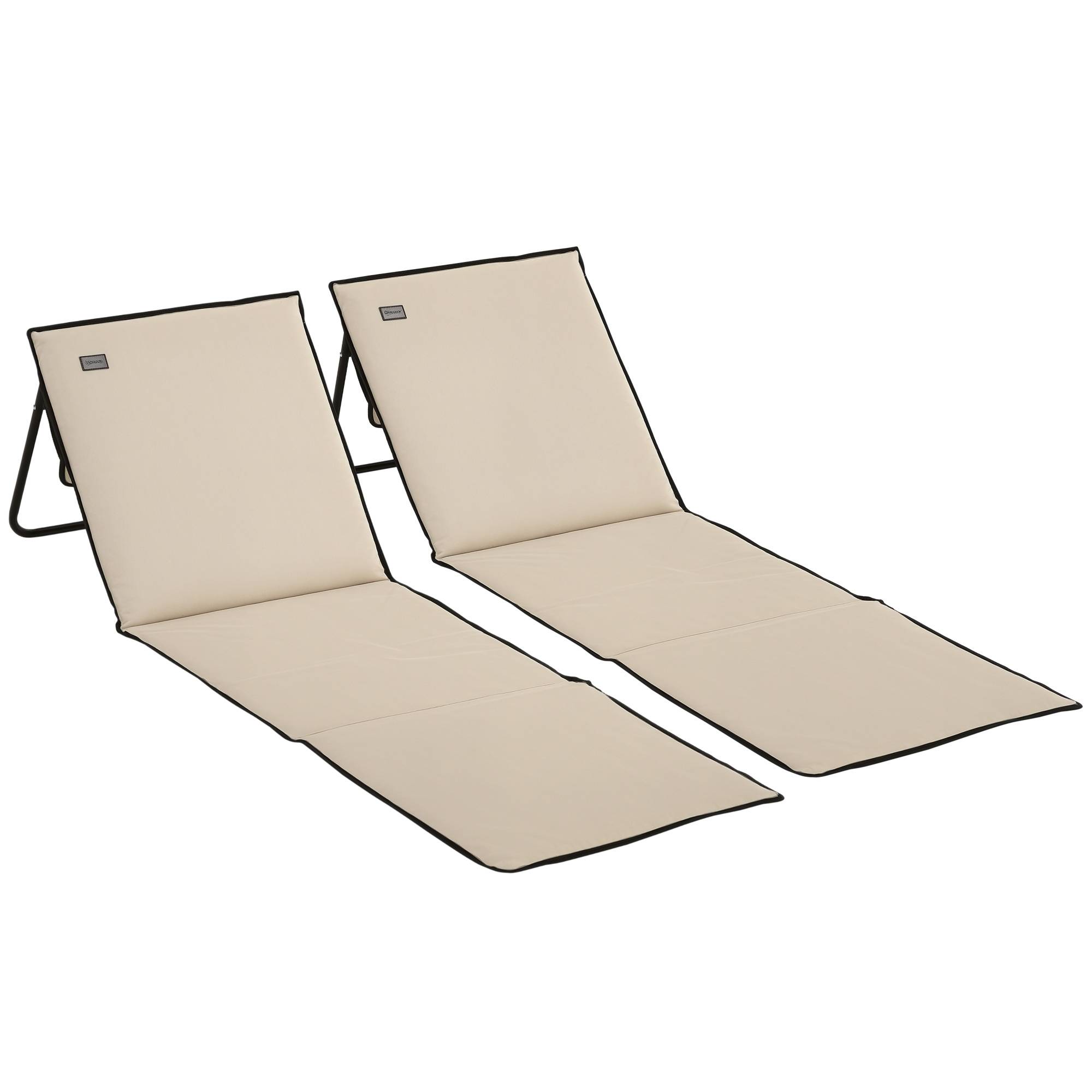 Lot de 2 tapis de plage avec dossier inclinable et sangle de transport pour jardin et camping, 142 x 51 x 40 cm, beige - Image 1
