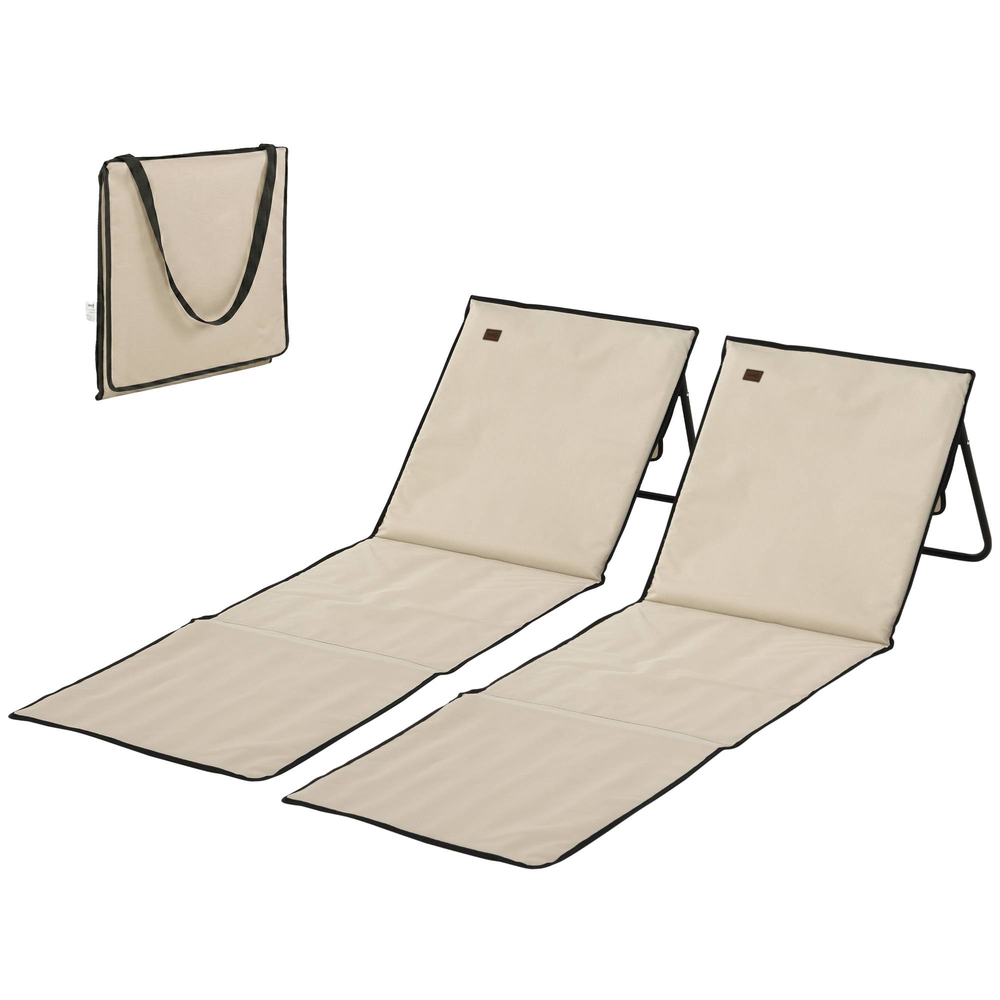 Lot de 2 tapis de plage avec dossier inclinable et sangle de transport pour jardin et camping, 142 x 51 x 40 cm, beige - Image 2