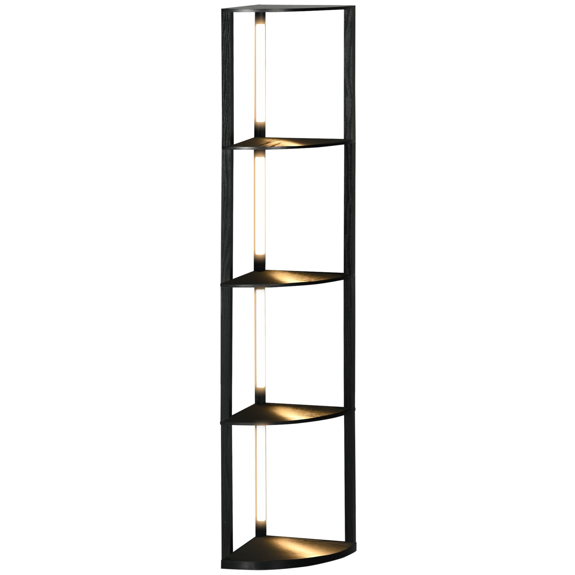 Lampadaire LED d'angle, étagère à intensité variable, 4 étagères, lumière blanc chaud, 41 x 30 x 164 cm, noir - Image 2