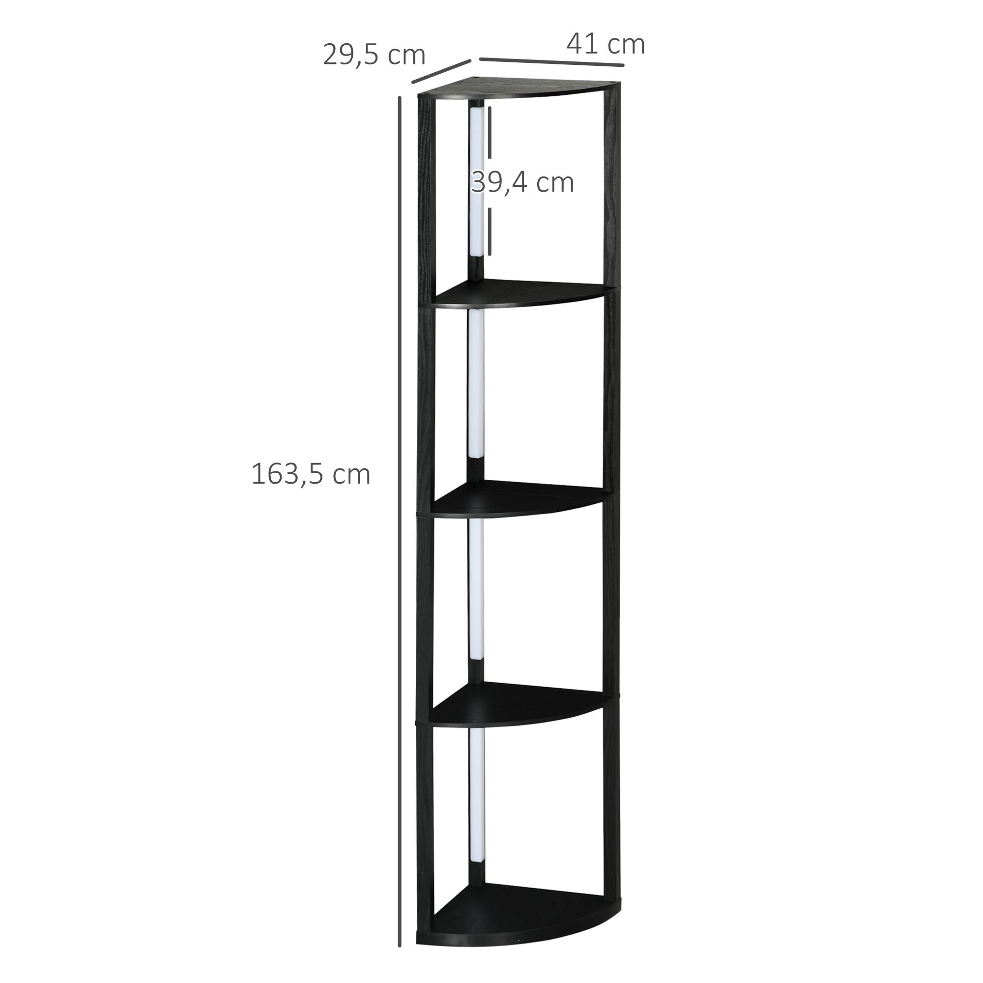 Lampadaire LED d'angle, étagère à intensité variable, 4 étagères, lumière blanc chaud, 41 x 30 x 164 cm, noir - Image 5