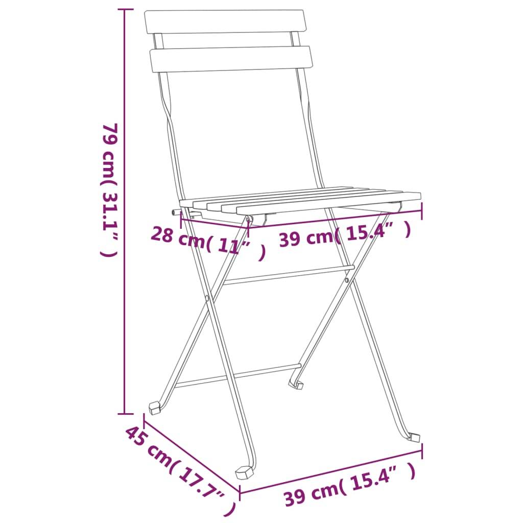 Helloshop26 - Ensemble de bistro jardin meuble extérieur terrasse pliable 3 pièces bois d'acacia solide et acier - Imagen 6