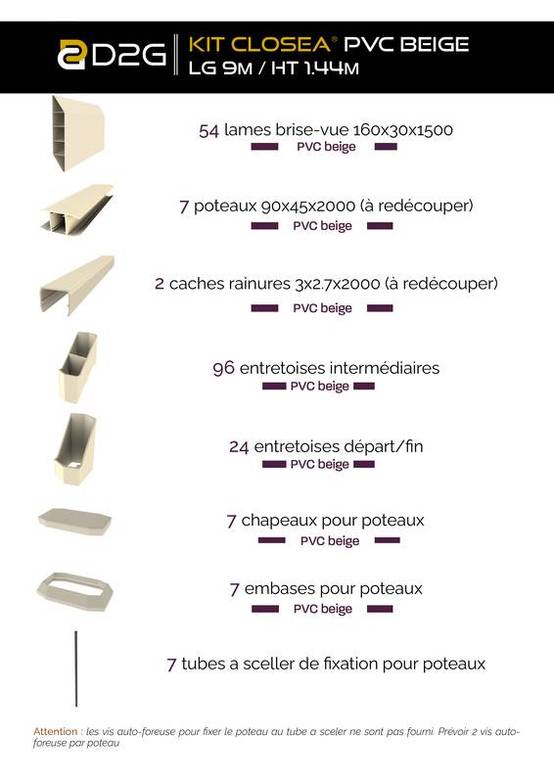 Closea - Kit cloture - Lame 16cm - PVC Beige - LG: 9m x H: 1m44 Closea - Imagen 4