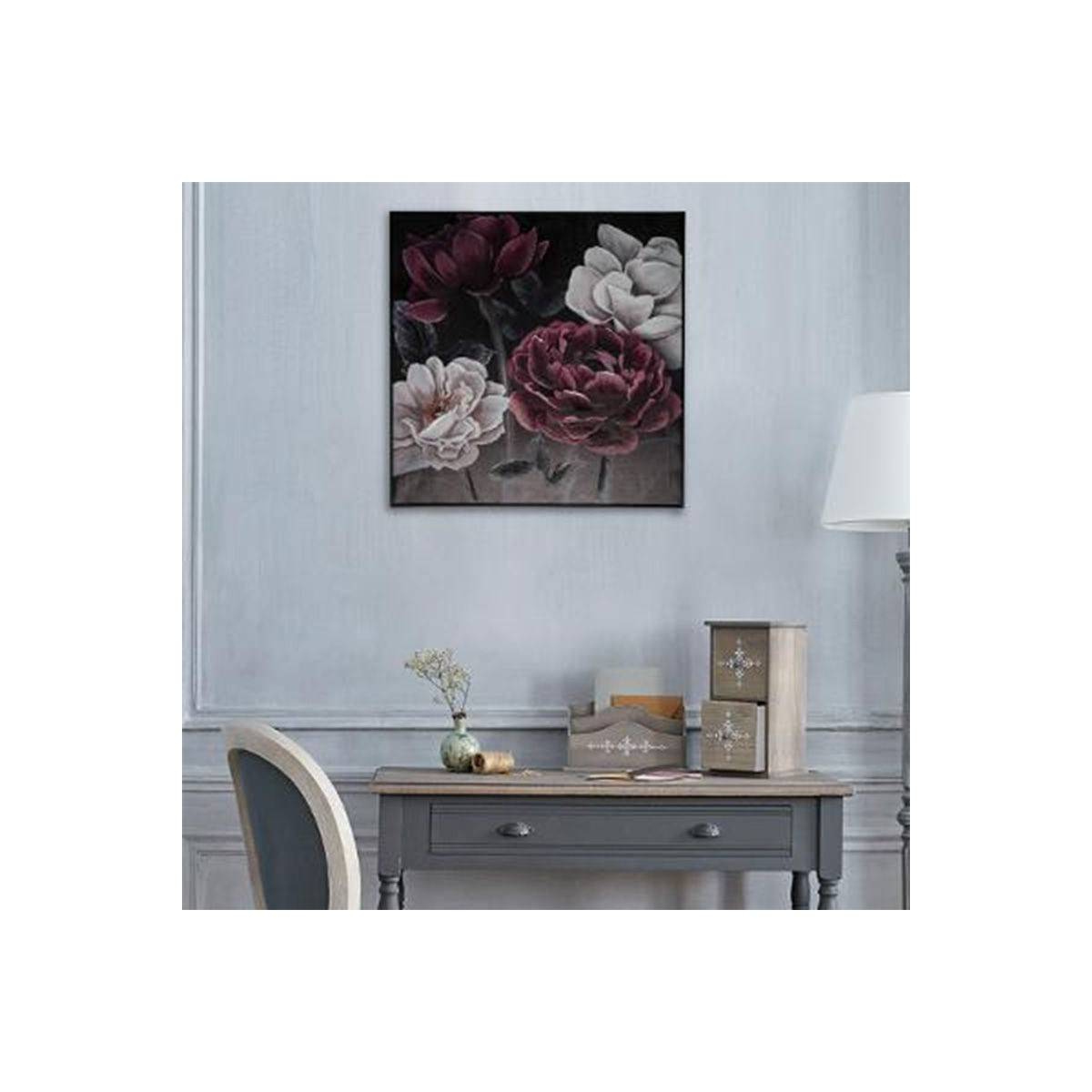 Tableau Toile murale encadrée peinte Fleurs 57 x 57 cm - Image 4