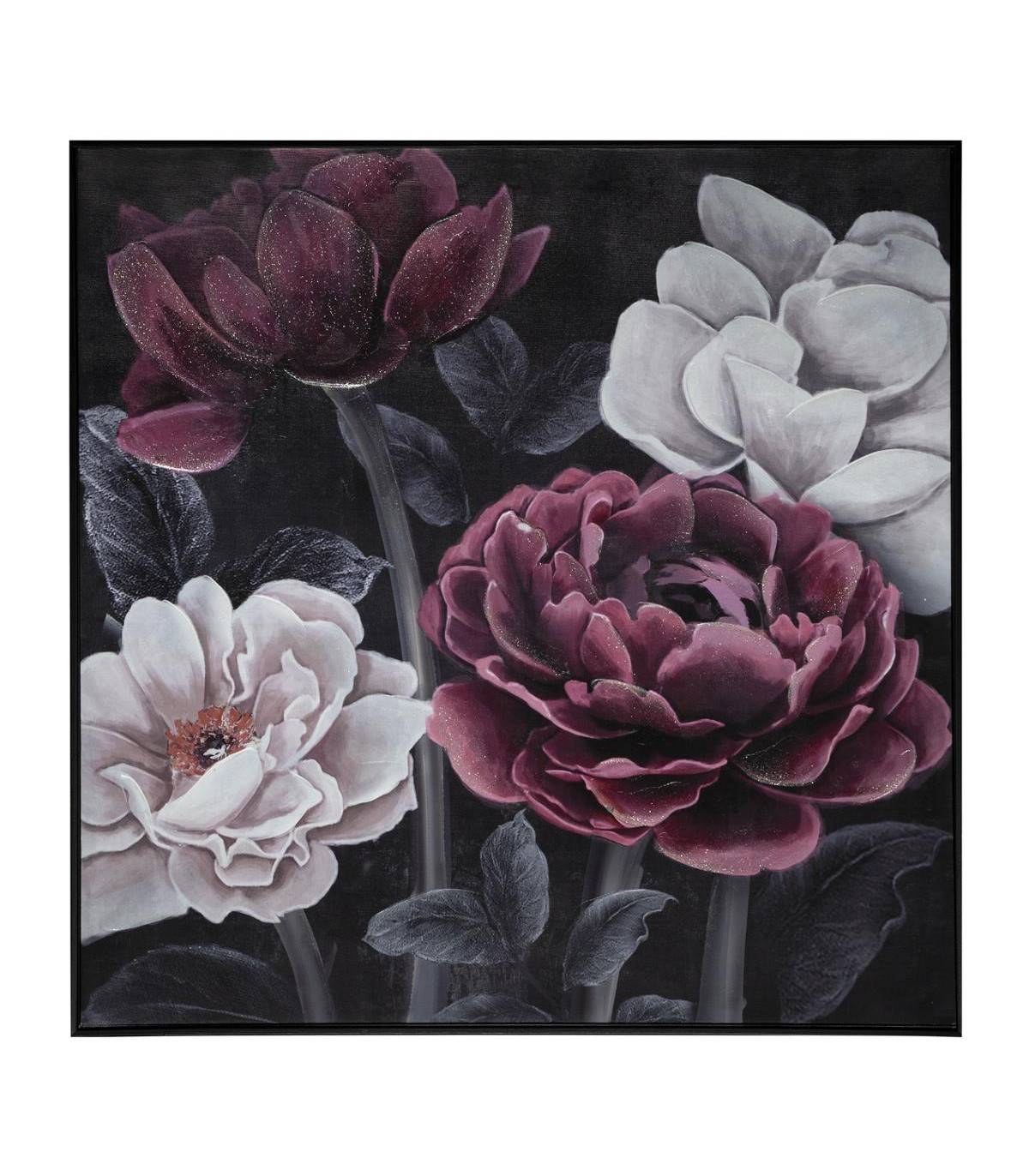 Tableau Toile murale encadrée peinte Fleurs 57 x 57 cm - Image 1