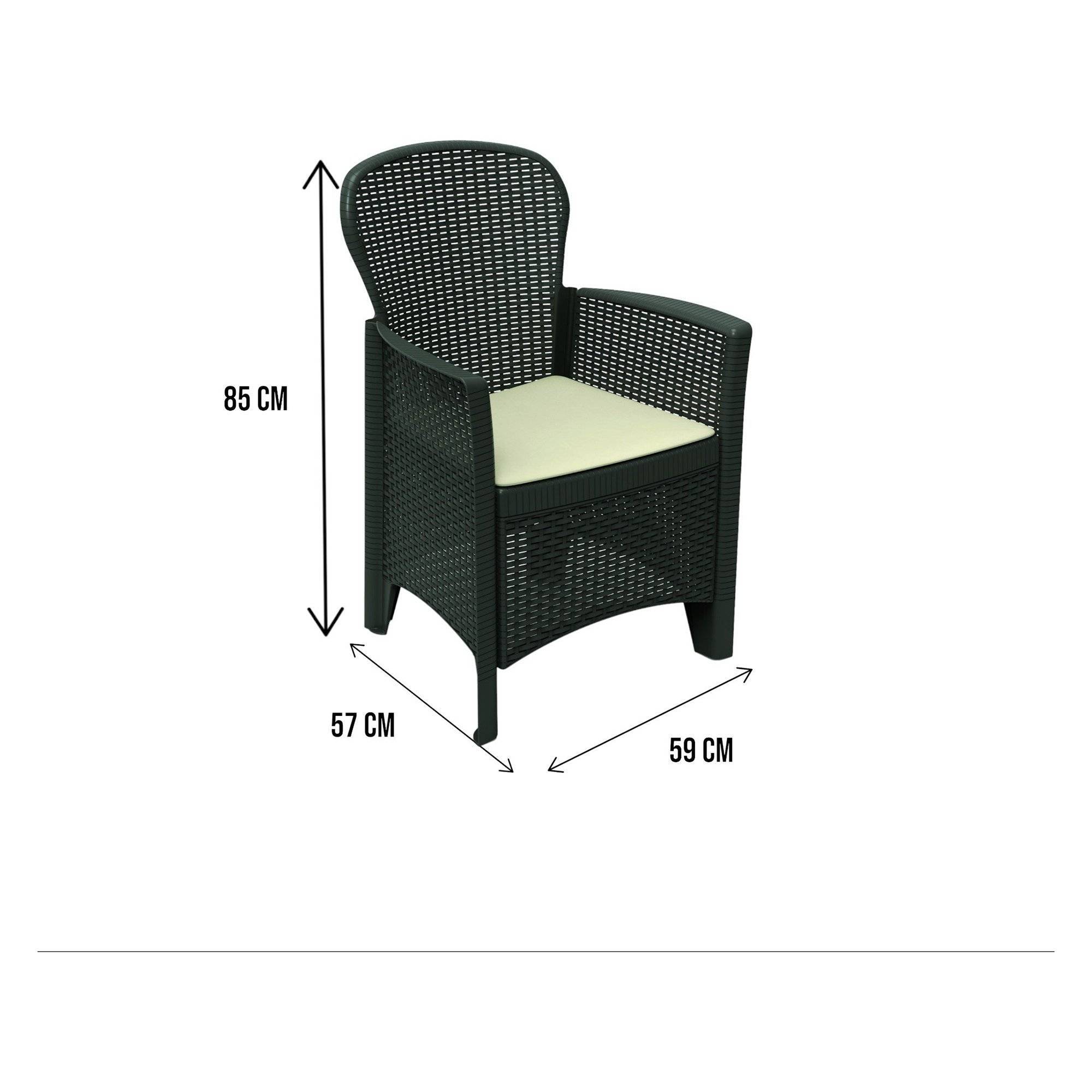 Dmora - Chaise d'extérieur Dboatti, Siège de jardin, Fauteuil d'extérieur effet rotin, 100% Made in Italy, 60x58h89 cm, Anthracite - Dmora - Imagen 3