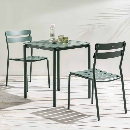 Oviala - Ensemble table de terrasse 70cm et 2 chaises vert foncé Almada - Oviala - Imagen 2