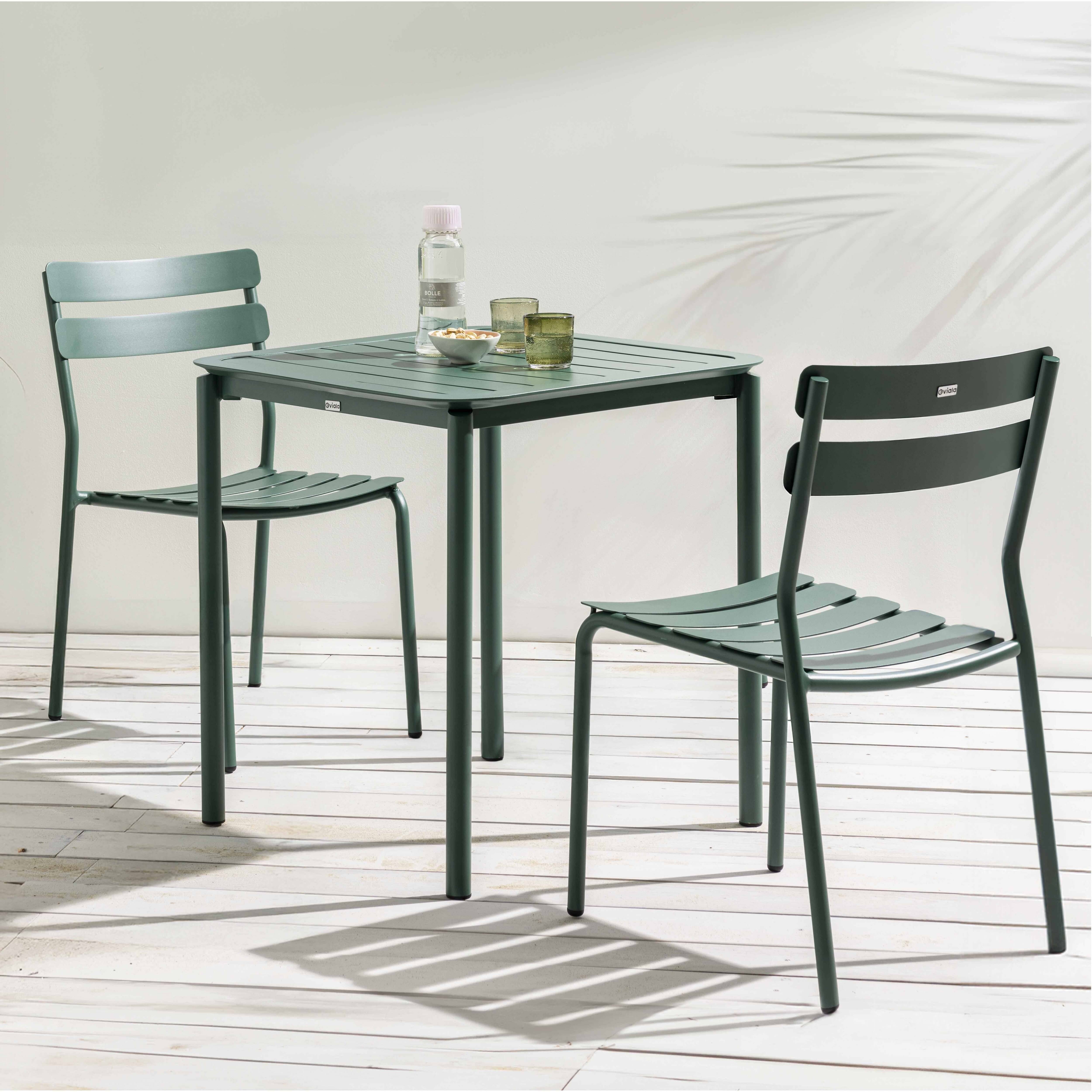 Oviala - Ensemble table de terrasse 70cm et 2 chaises vert foncé Almada - Oviala - Imagen 2