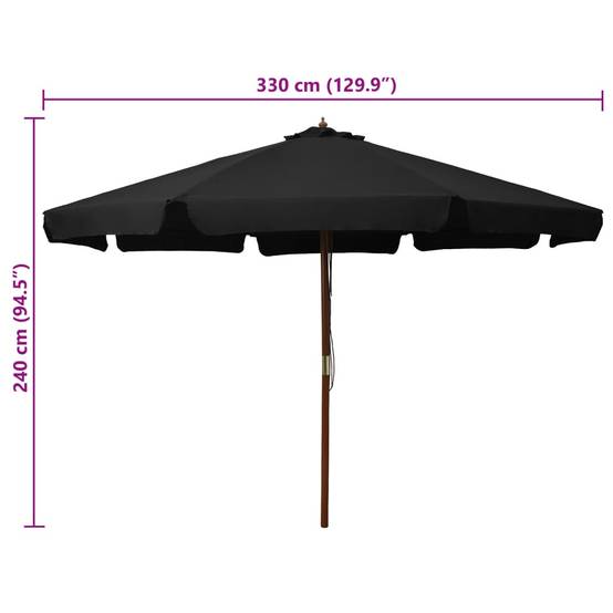 Parasol extérieur mât bois noir 330 x 240 cm - PANGIVO - Image 5