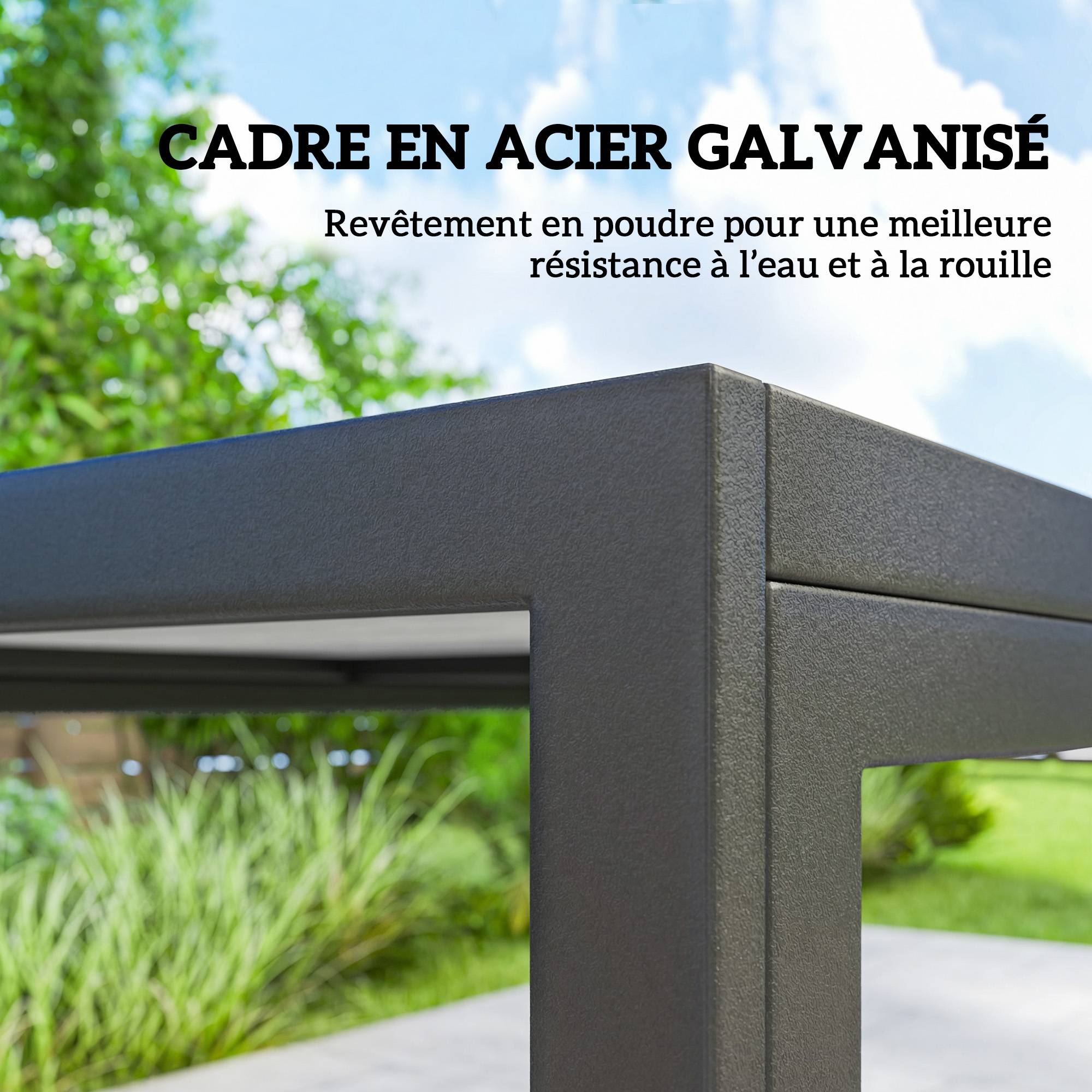 Salon de jardin acier et plastique noir 150 x 80 x 74 cm - PANGIVO - Image 9