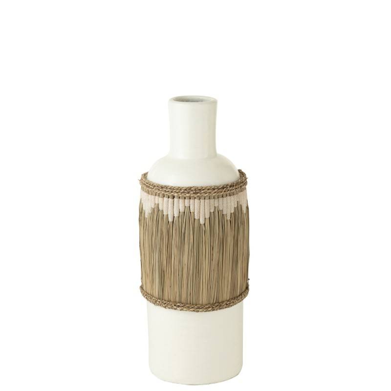 J-Line - Vase poterie blanc motifs terracota/herbes 28x28x75 cm - J-Line