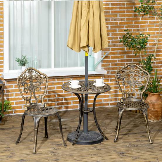 Ensemble bistrot pour jardin en aluminium salon de jardin 3 pièces 2 chaises + table ronde imitation fer forgé - Image 4