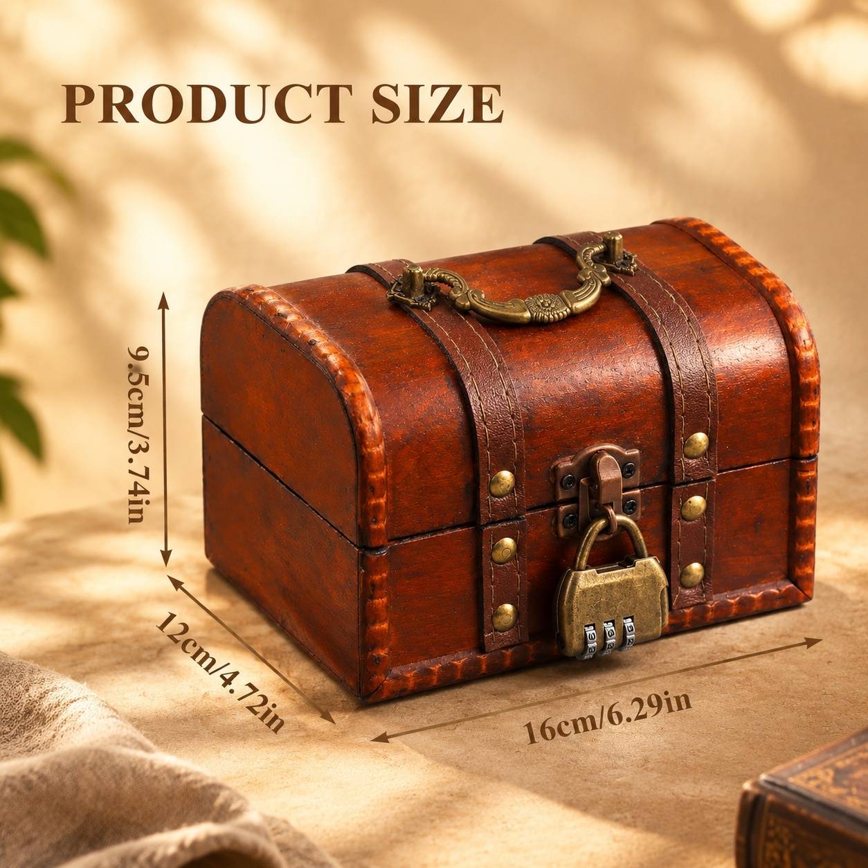 Coffre Trésor en Bois Vintage avec Serrure Combinaison pour Bijoux et Décoration - Image 2