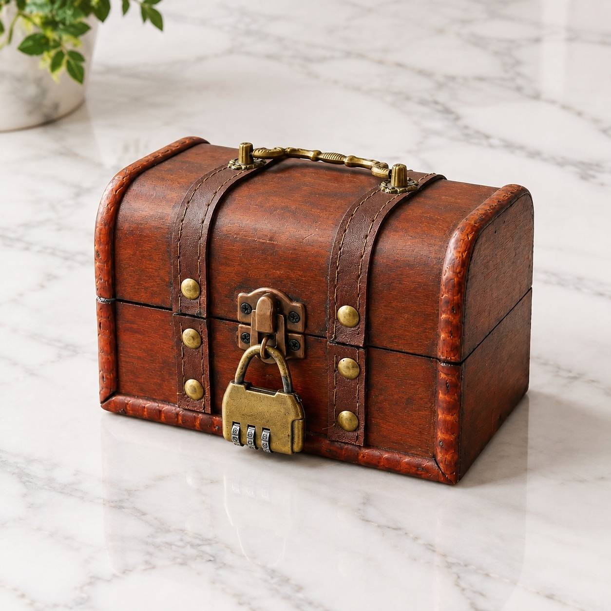 Coffre Trésor en Bois Vintage avec Serrure Combinaison pour Bijoux et Décoration - Image 7