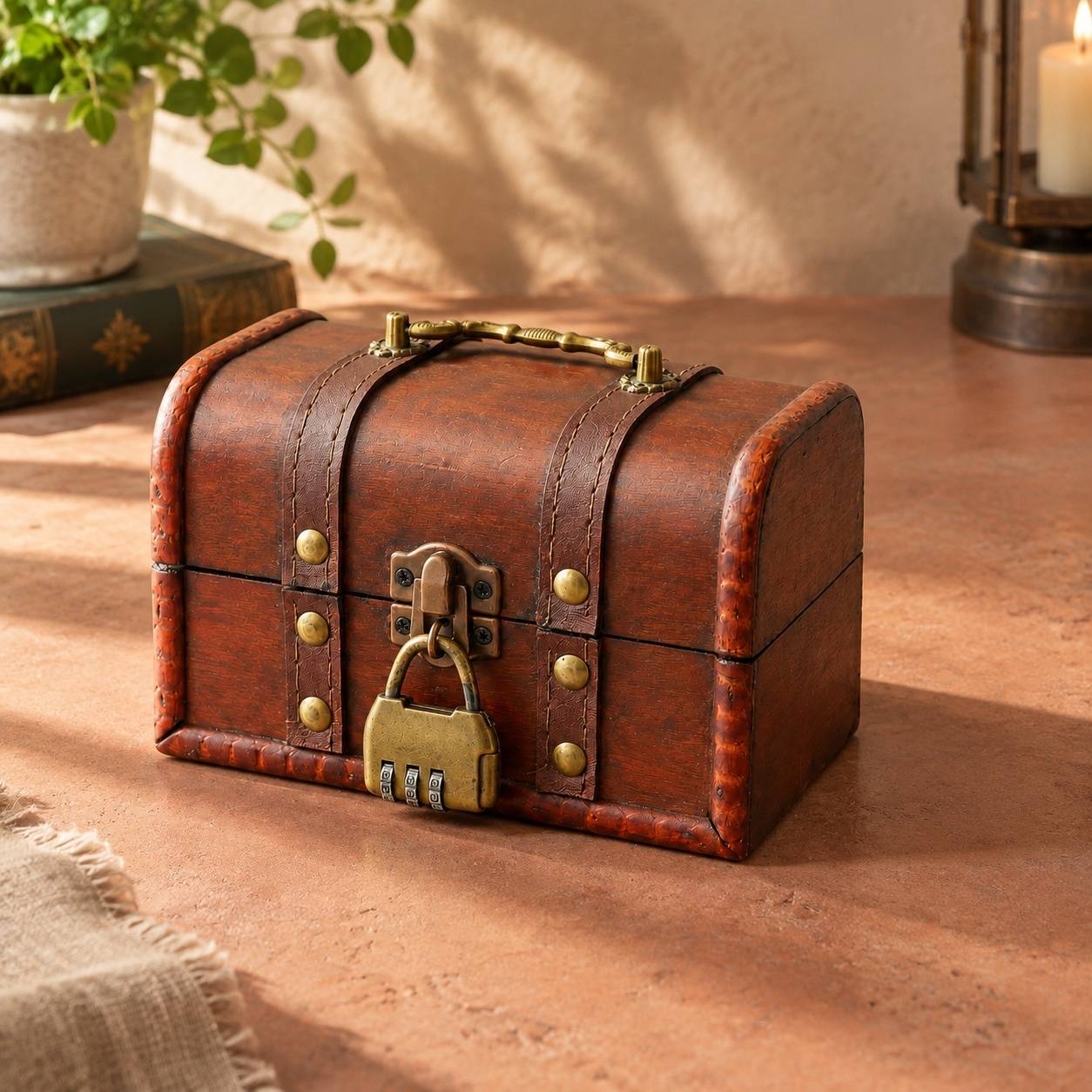 Coffre Trésor en Bois Vintage avec Serrure Combinaison pour Bijoux et Décoration - Image 6