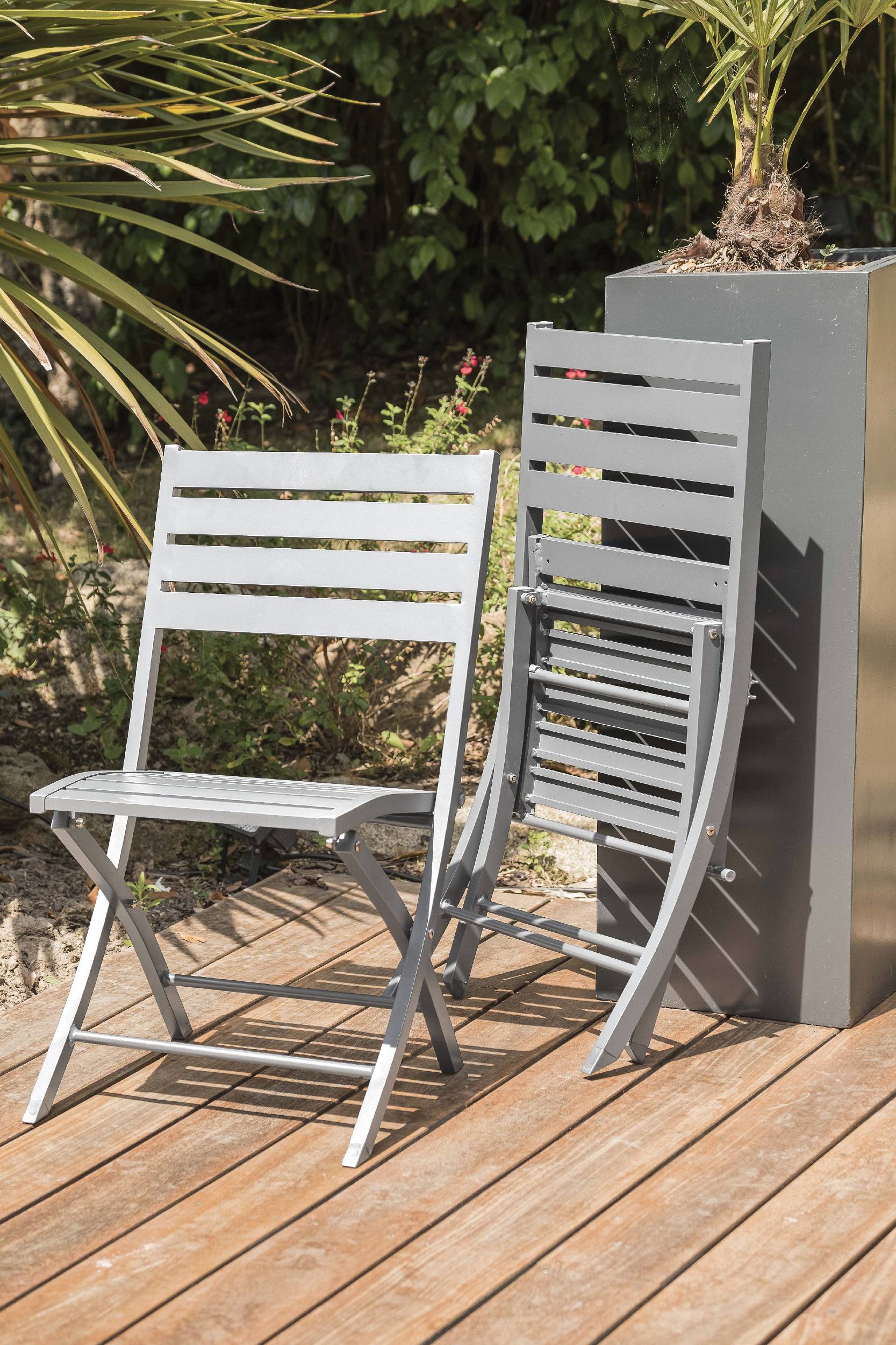 City Garden - Ensemble repas de jardin 4 places en aluminium - Gris clair - MARIUS - Imagen 4