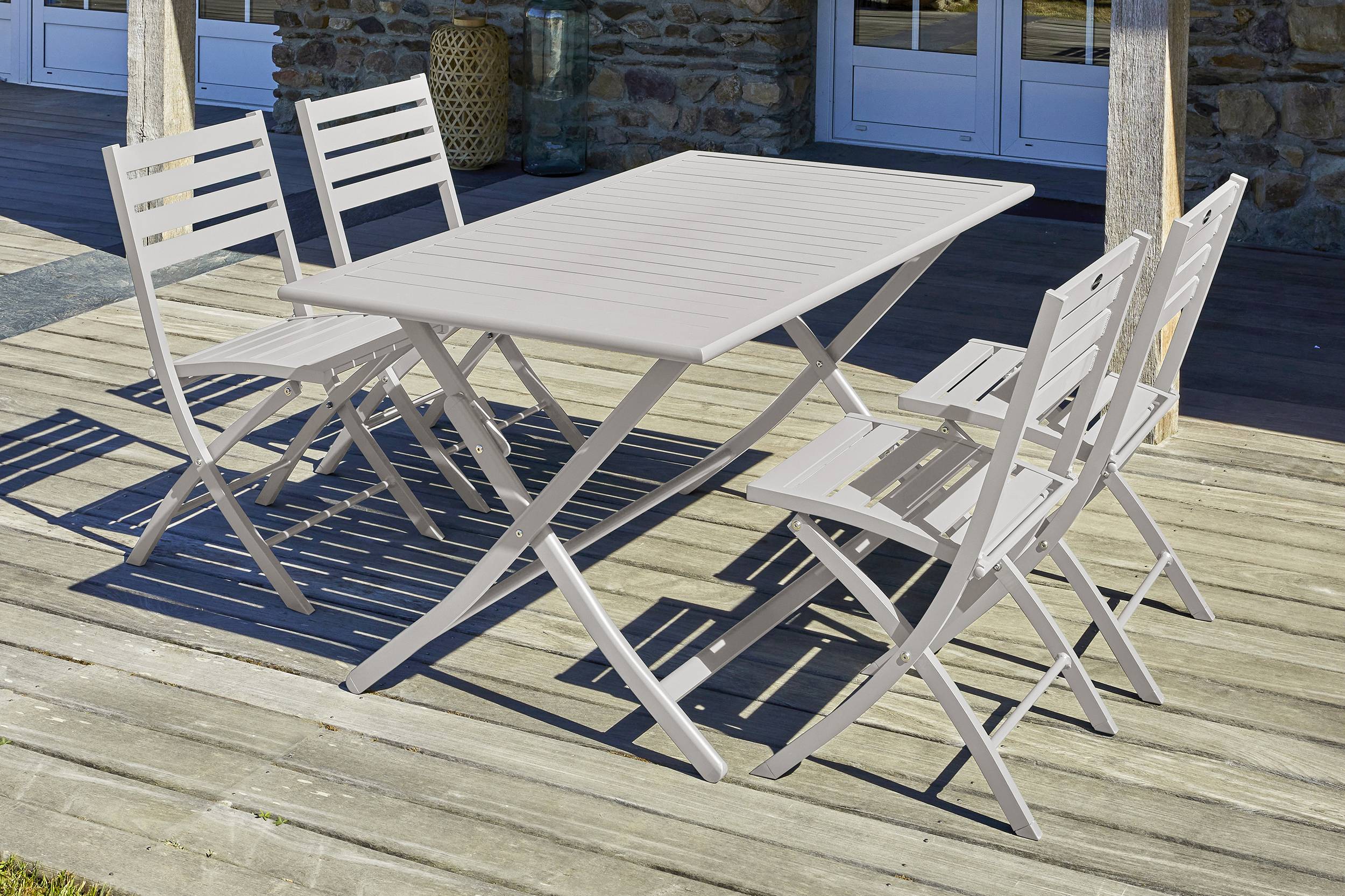 City Garden - Ensemble repas de jardin 4 places en aluminium - Gris clair - MARIUS - Imagen 1