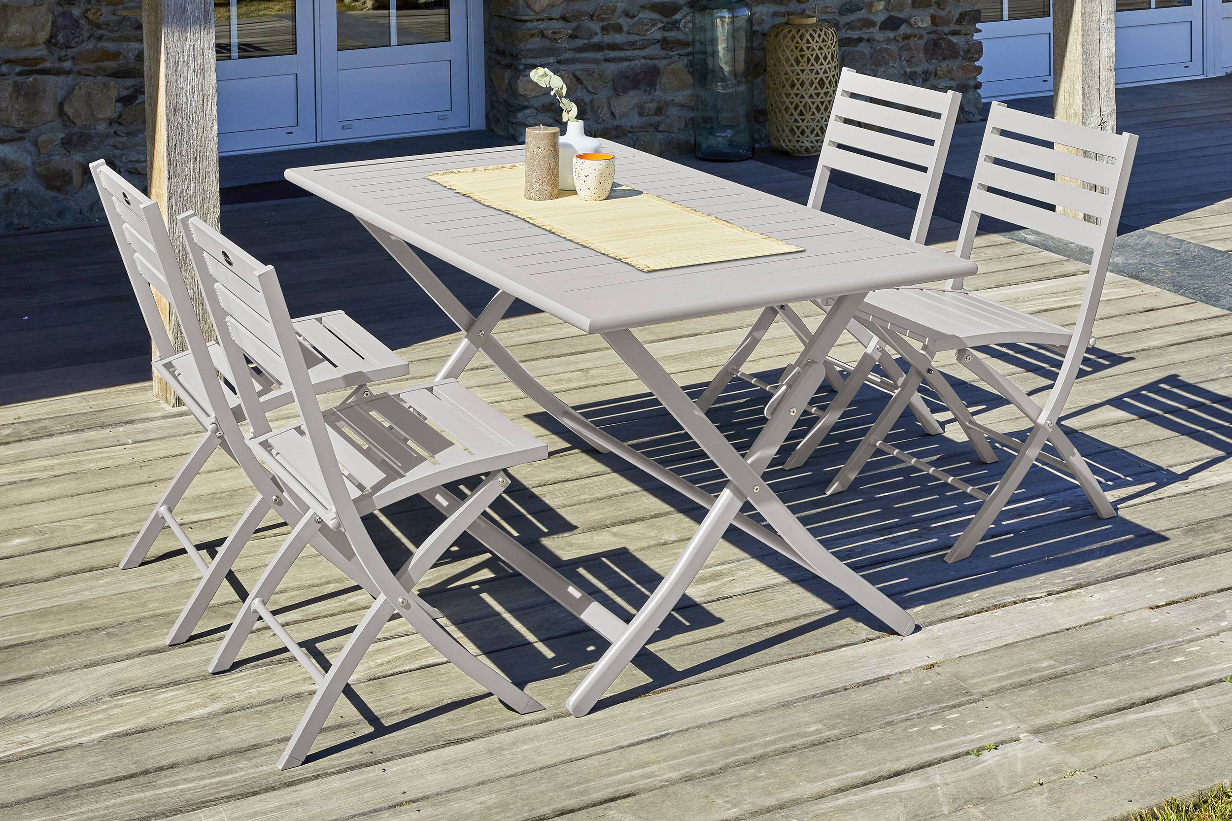 City Garden - Ensemble repas de jardin 4 places en aluminium - Gris clair - MARIUS - Imagen 5