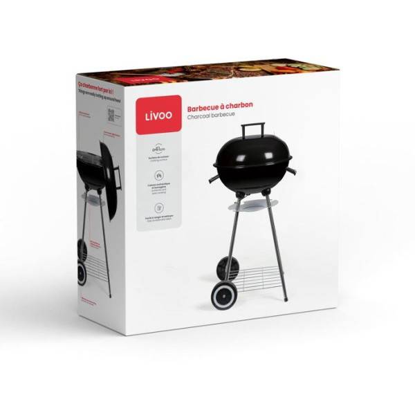 Livoo - Barbecue a charbon - LIVOO - DOC172N - Surface de cuisson Ø 41 cm - Grille en acier chromé - Cuve et couvercle en acier émail - Image 4
