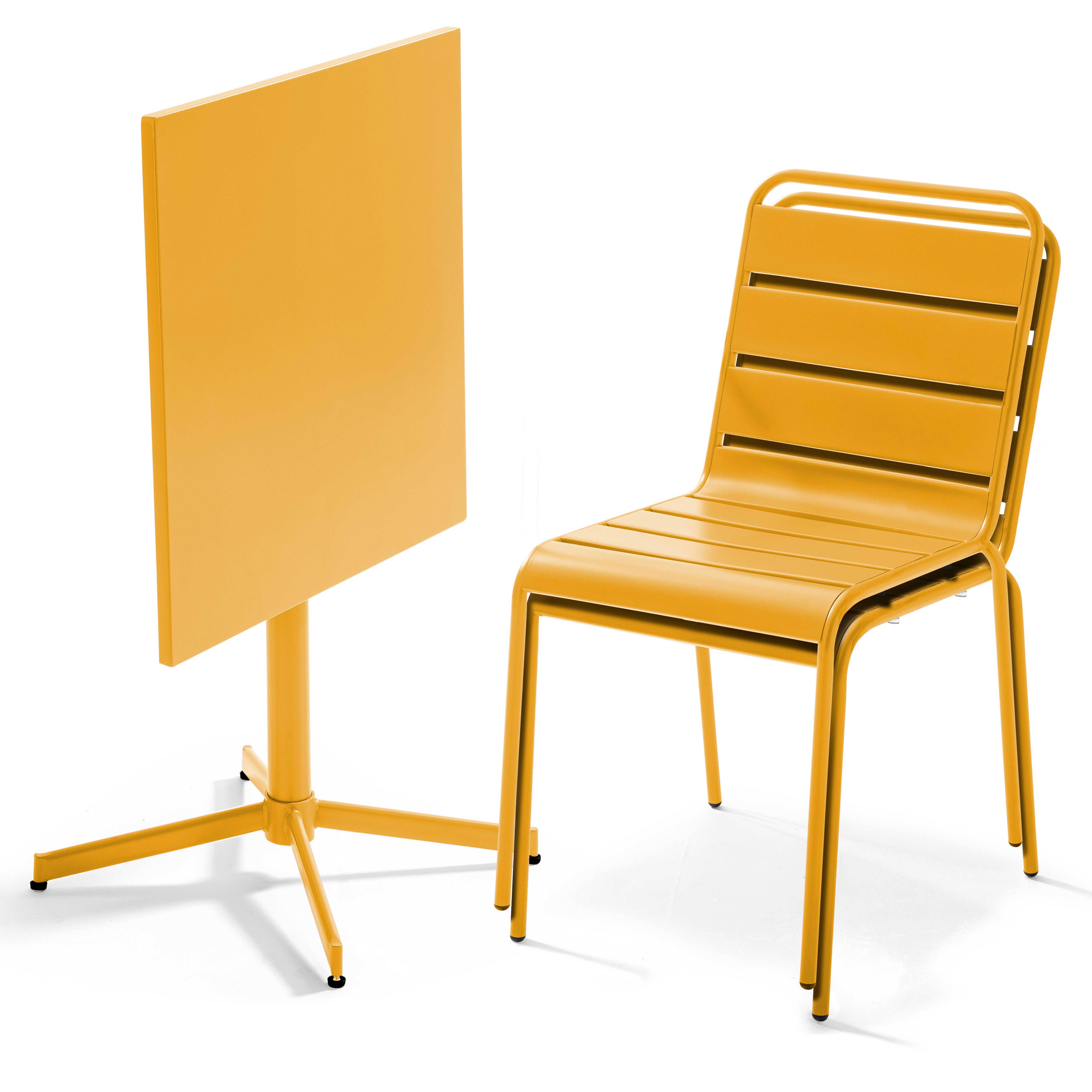 Oviala - Ensemble table de jardin carrée et 2 chaises métal jaune Palavas - Oviala - Imagen 2