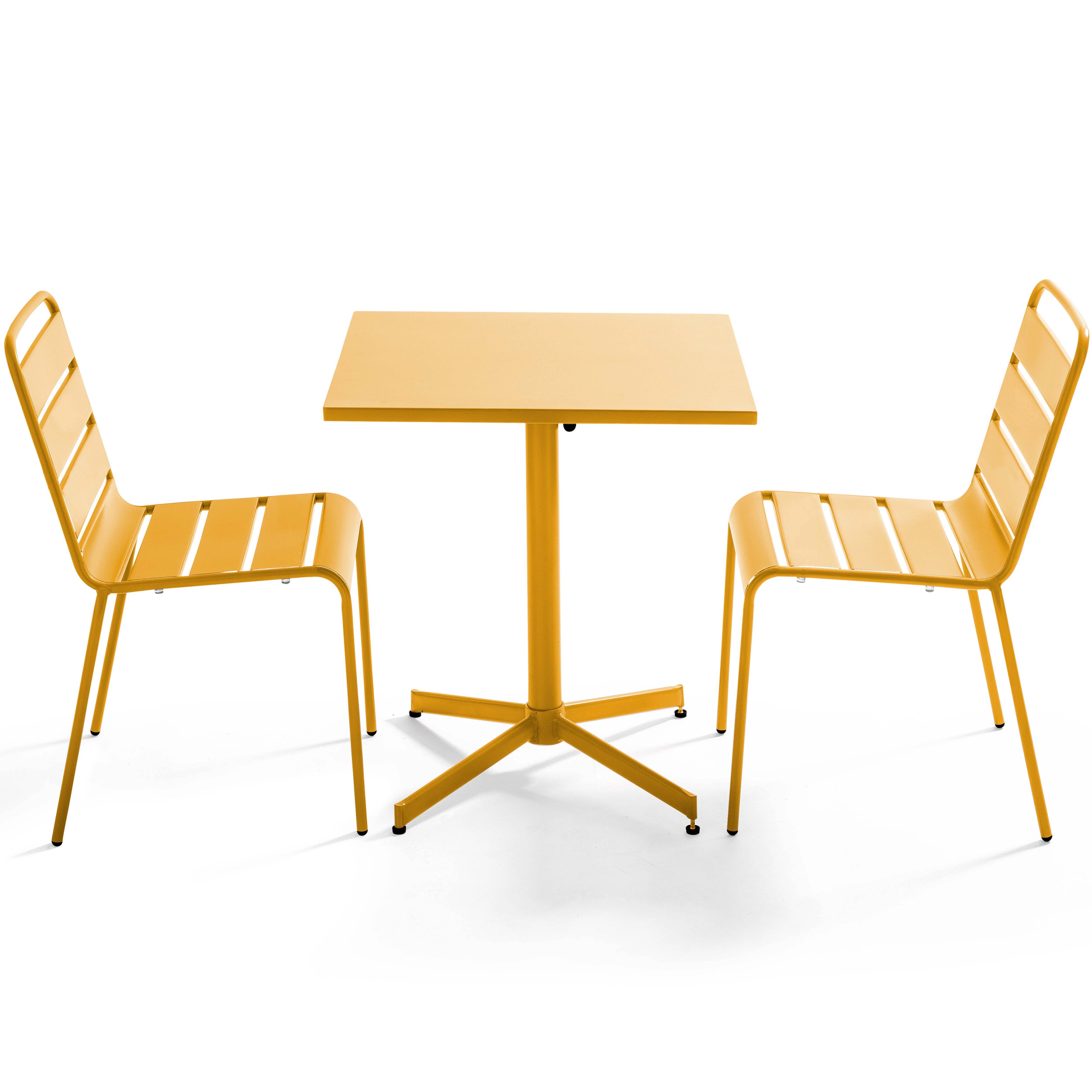 Oviala - Ensemble table de jardin carrée et 2 chaises métal jaune Palavas - Oviala - Imagen 1